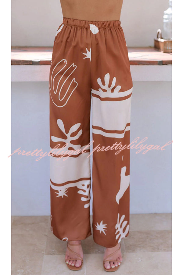 Stylish Color Block Print Button Up Shirt & Elastic Waist Pants Set for Women | Beach Outfit, Summer Vacation, Casual Wear