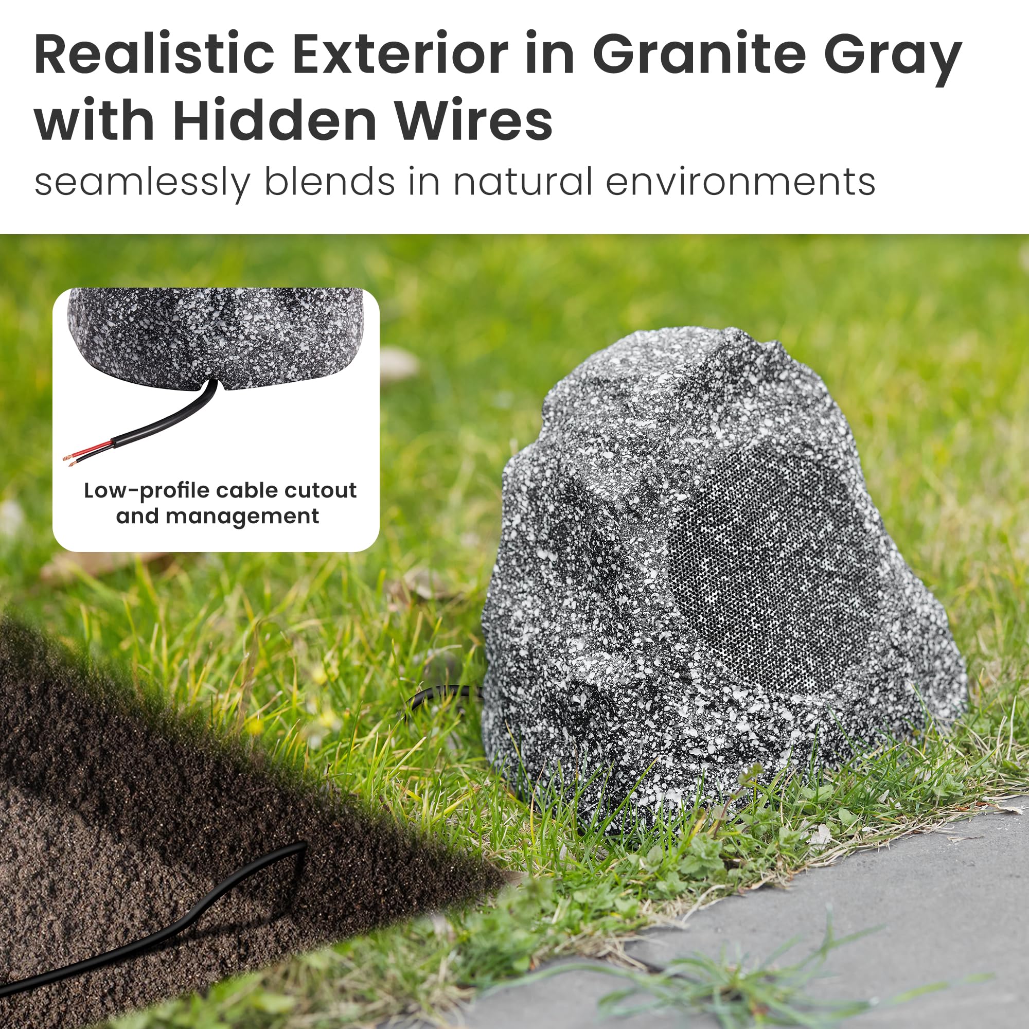 Theater Solutions 4R4G 4-Piece Wired Outdoor Waterproof Granite Rock Speakers - Weatherproof Patio, Garden & Poolside Audio System for Backyard, Deck & Landscape Entertainment