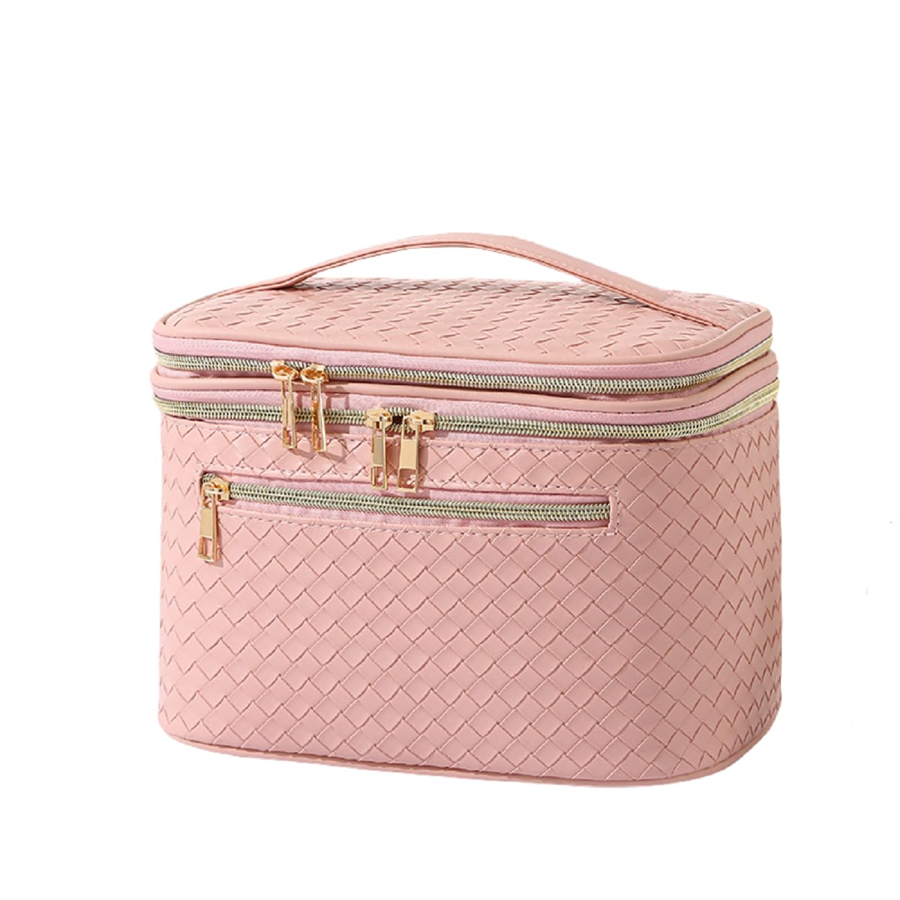 Double Layer Waterproof Makeup Bag for Women with Jewelry Organizer - Travel Cosmetic & Toiletry Pouch (Pink) - Perfect for Travel, Gym, and Daily Beauty Storage