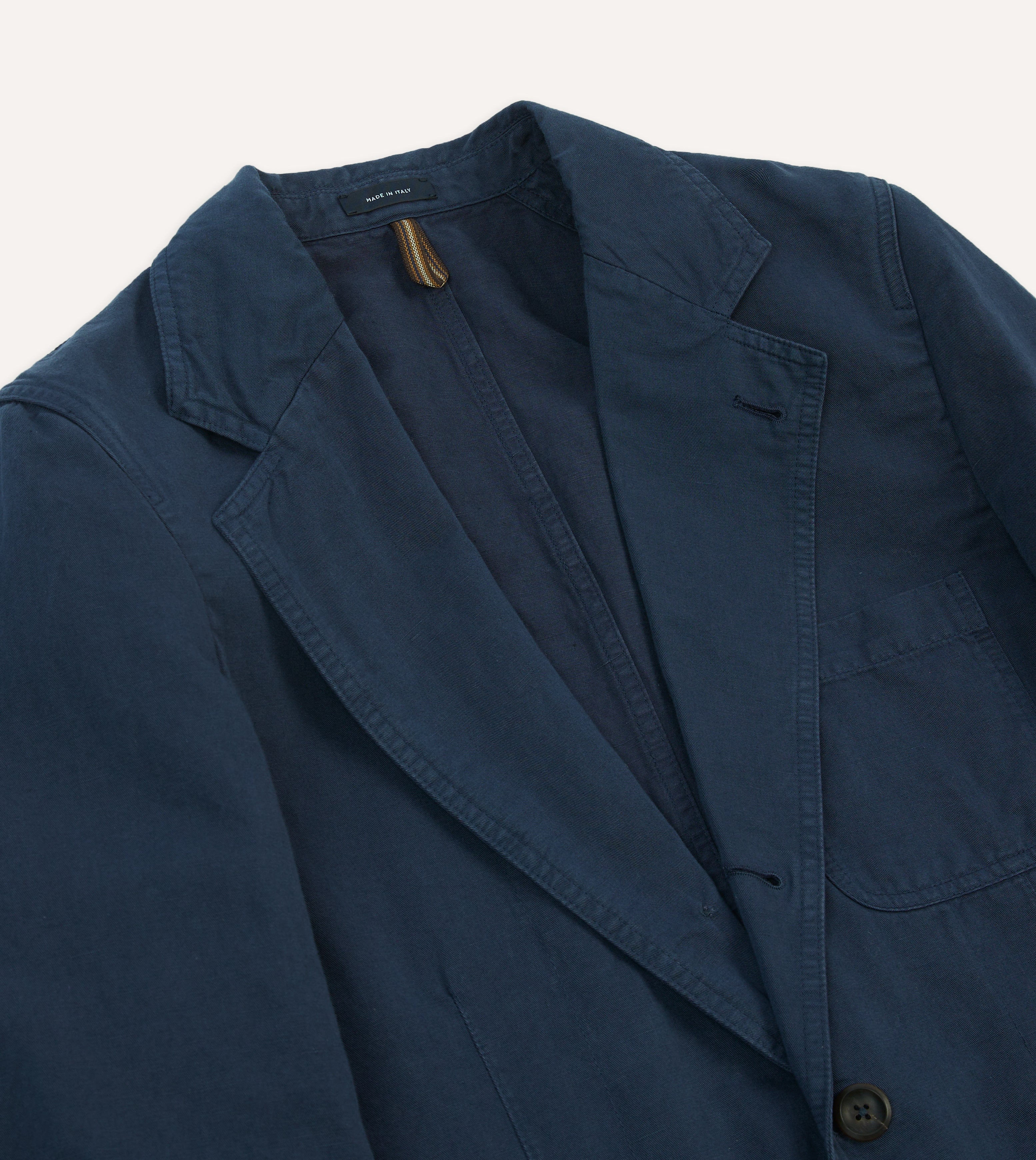 Navy Blue Cotton Linen Blazer for Men - Classic Casual Sports Jacket with Notch Lapel | Perfect for Office, Weddings & Outdoor Events