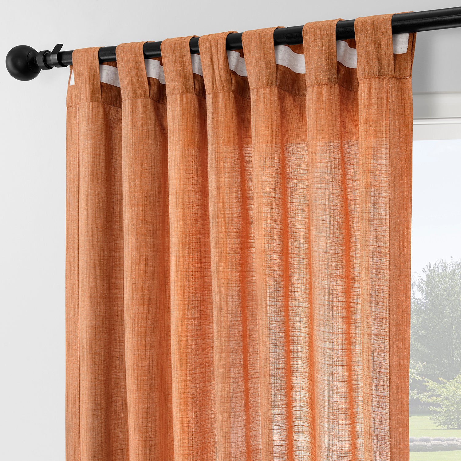 Rustic Orange Linen Weave Light Filtering Curtains - Set of 2 Panels for Living Room, Bedroom & Dining Room Window Treatments
