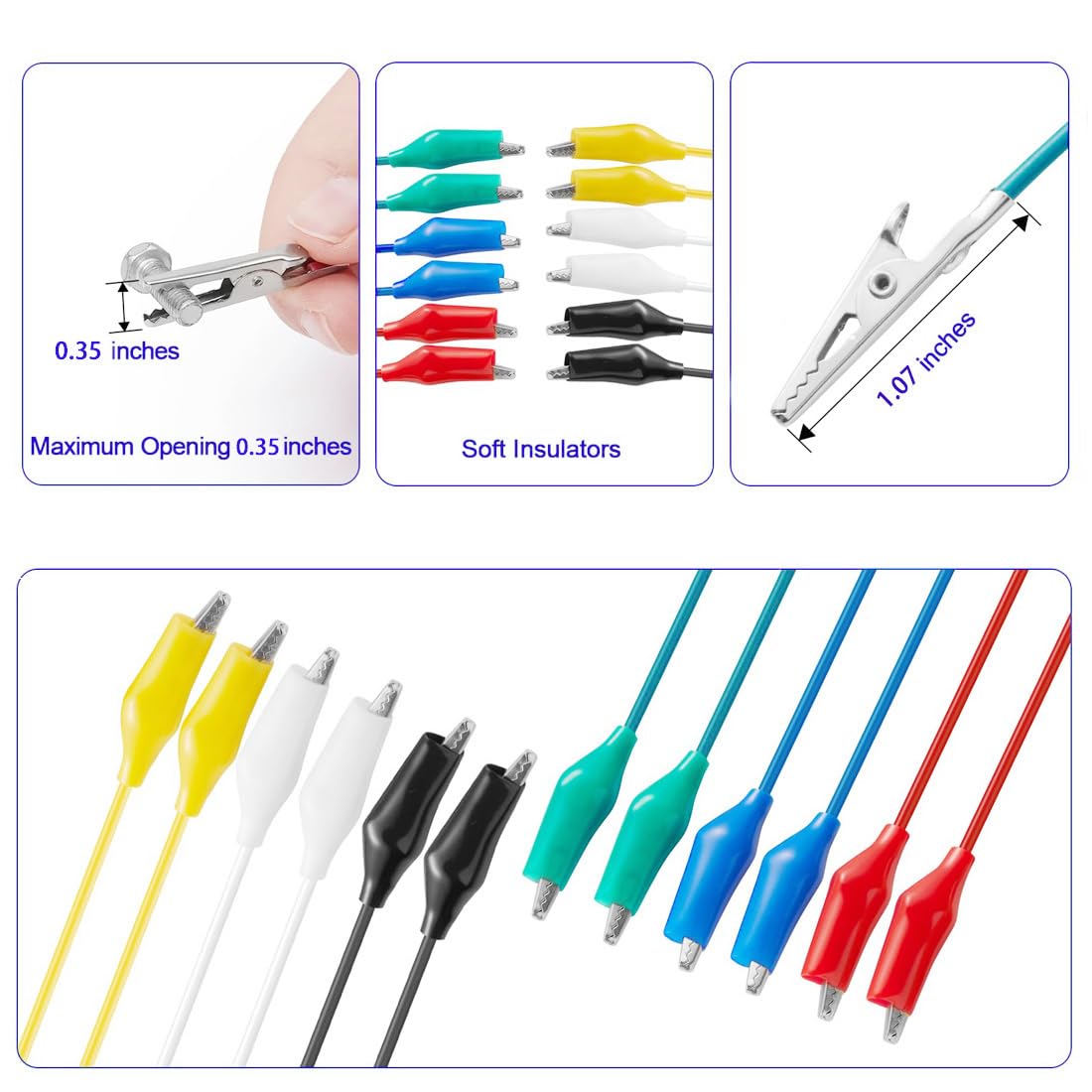 24 PCS Insulated Alligator Clips with Wires - 6 Colors for Crafts & Electrical Testing