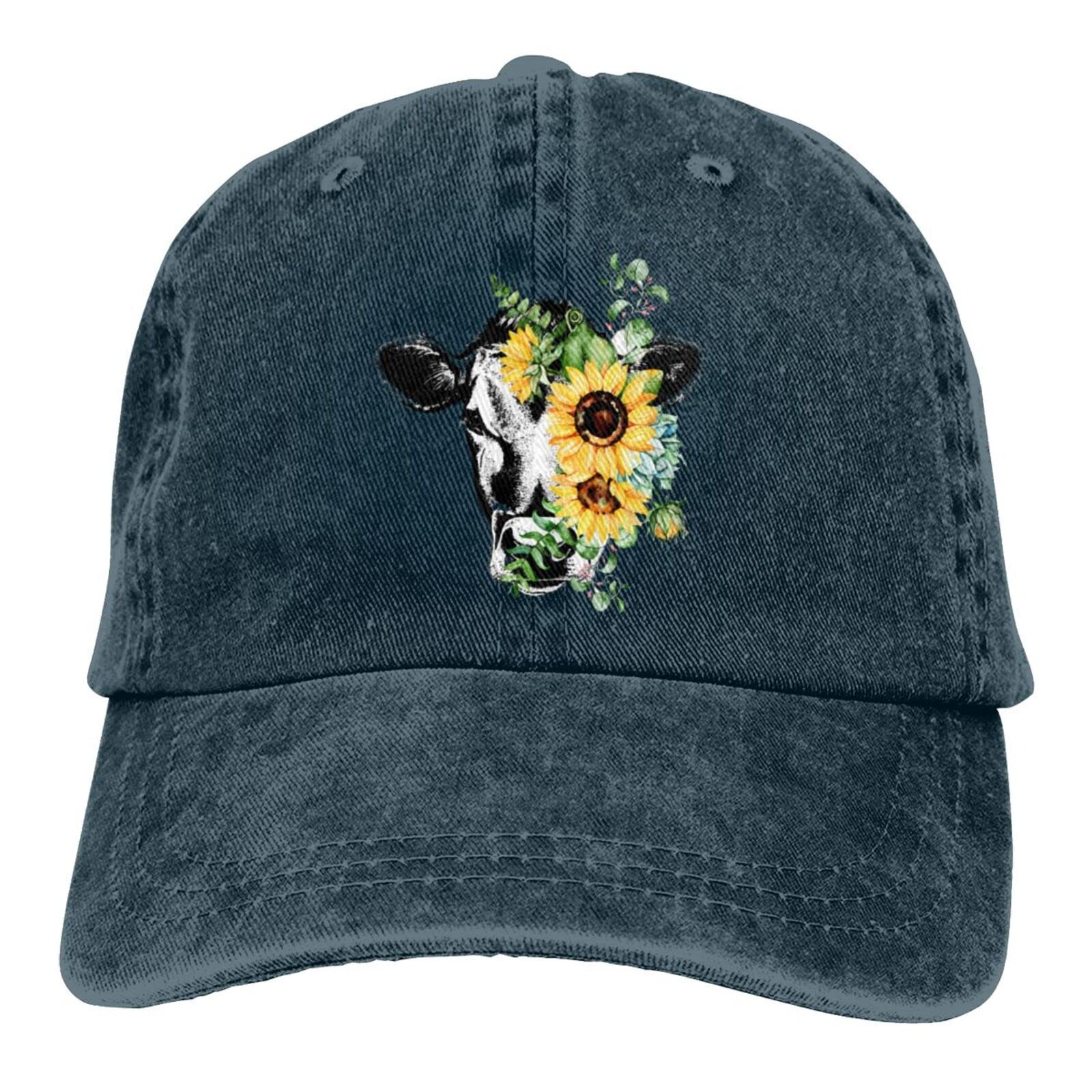 Sunflower Cow Lover Baseball Cap - Adjustable Trucker Hat for Men & Women - Black Snapback Fitted Hat - Perfect for Farm Visits, Country Concerts & Outdoor Adventures