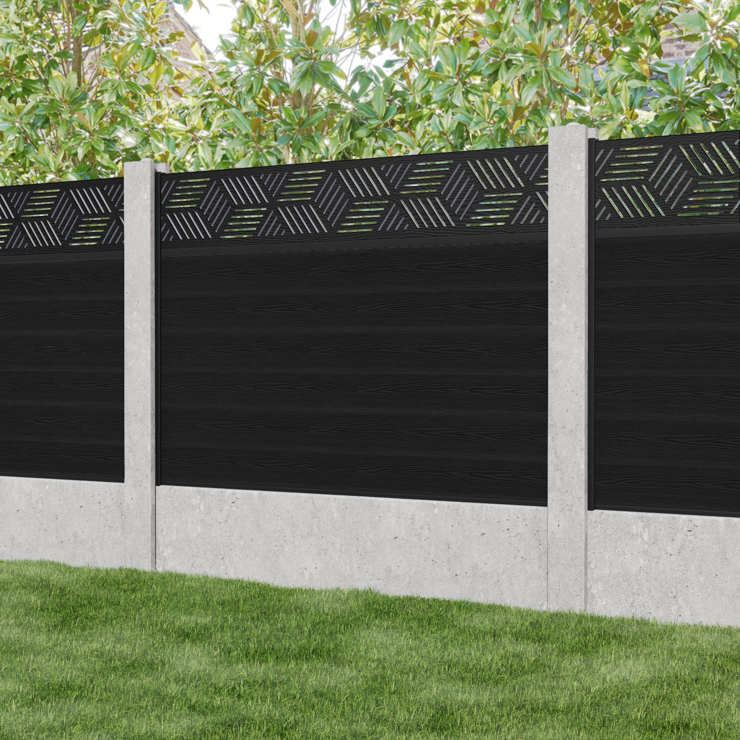 Classic Black Cubed Fence Panel for Concrete Posts - Durable Outdoor Privacy Screen for Backyard, Garden, and Patio