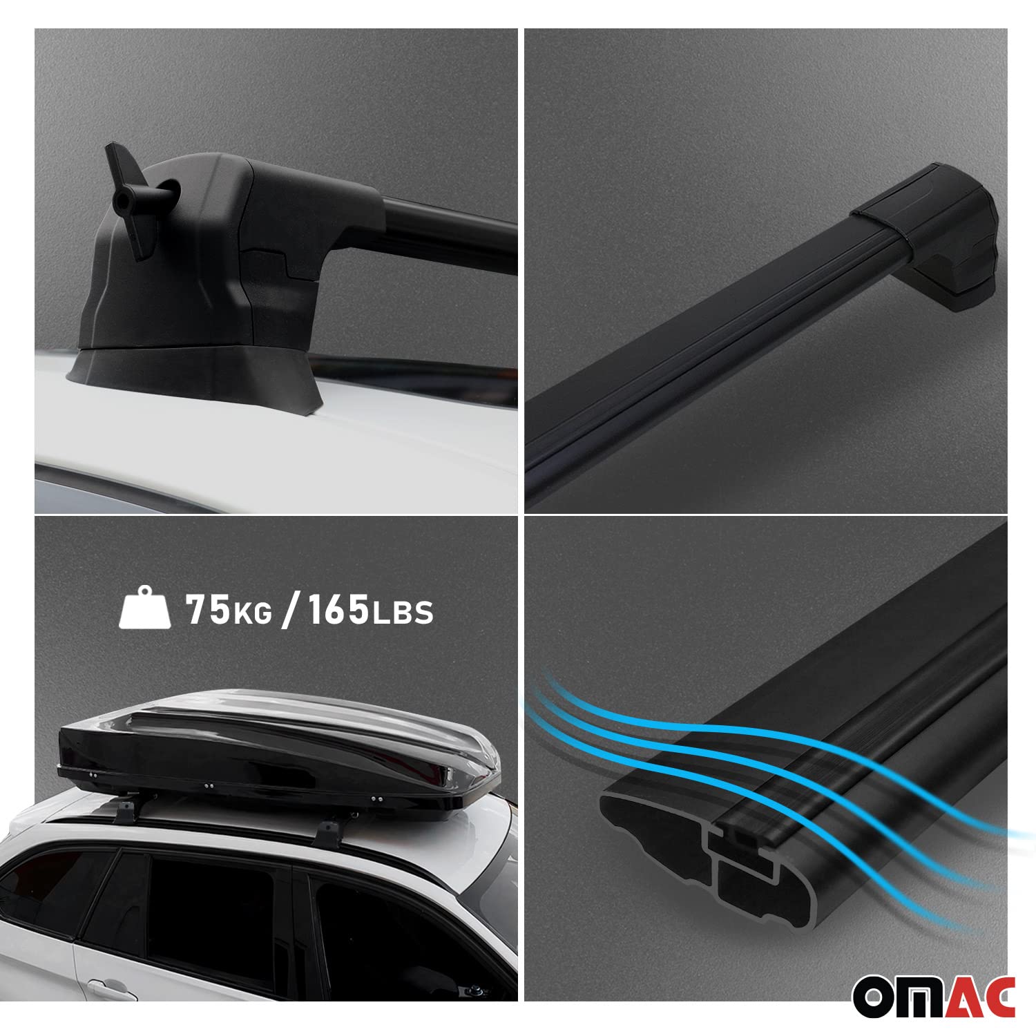 OMAC Black Roof Rack Cross Bars for Mazda 3 Sedan (2010-2013) - 2-Piece Anti-Theft Cargo Carrier System for Kayak, Canoe, Surfboard, Ski, Snowboard & Camping Gear - Perfect for Road Trips, Outdoor Adventures & Travel Accessories