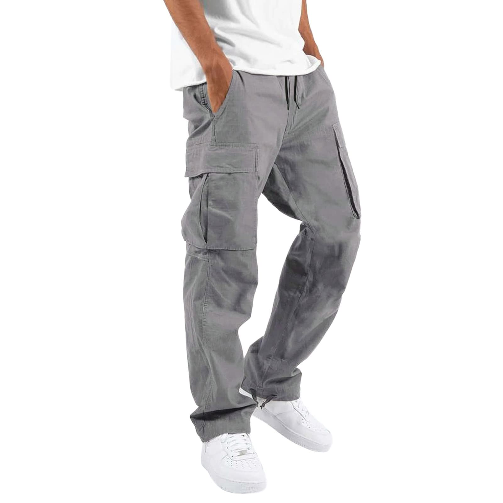 2023 Men's Classic Fit Cargo Pants - Multi-Pocket Work Safety & Hiking Trousers for Outdoor Recreation | Durable Outdoor Workwear & Adventure Pants for Hiking, Camping & Construction
