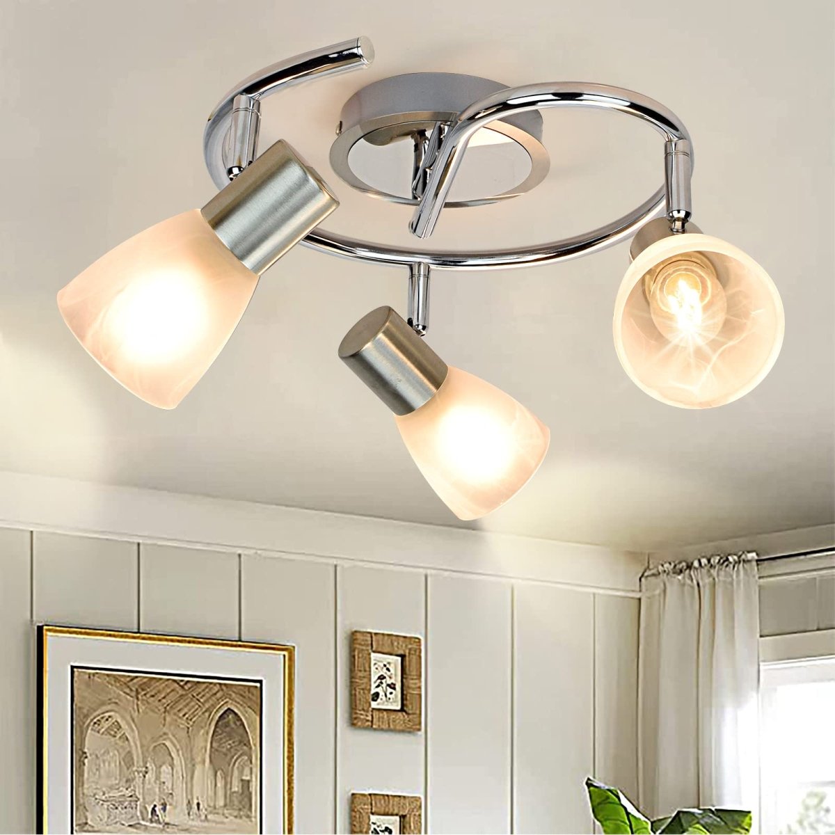 DLLT Modern LED Track Lighting Fixtures - 3-Light Adjustable Round Ceiling Track Light System with Directional Spotlights for Kitchen, Office, Bedroom, Picture Wall & Hallway | Energy-Efficient Indoor Lighting for Home & Commercial Spaces