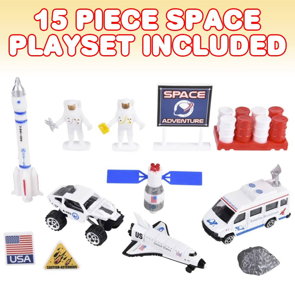 ArtCreativity 15-Piece Die-Cast Space Play Set - Kids Space Toys with Rocket, Shuttle, Astronaut Figures & Rovers - STEM Educational Toys for Boys & Girls - Perfect for Space-Themed Birthday Gifts & Classroom Learning Activities