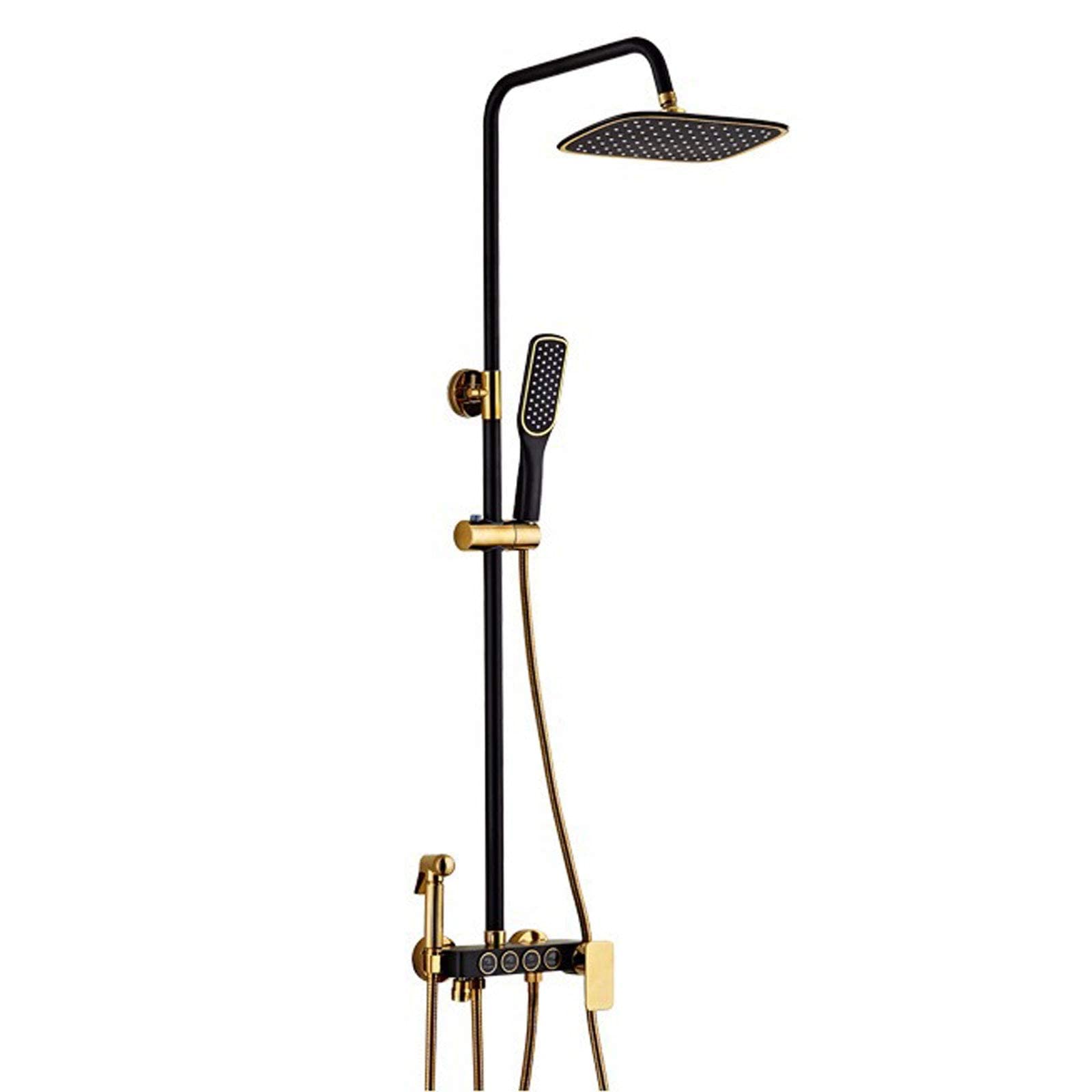 Premium Black & Gold Wall Mounted Shower System - Brass Rainfall Shower Head with Adjustable Body Sprays & Mixer Valve - Luxury Bathroom Fixture for Hotels, Gyms, Homes & Pet Wash Stations