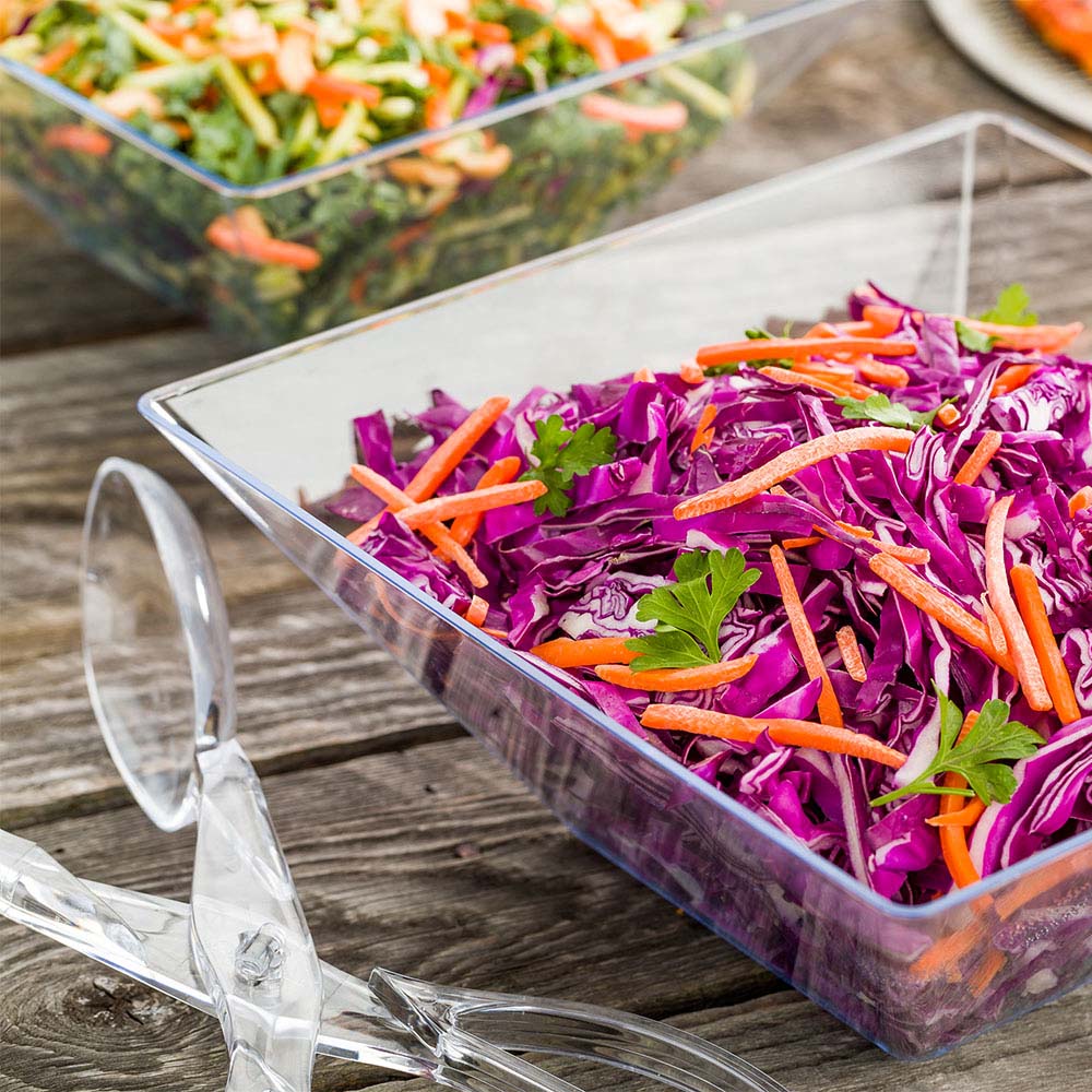 90 oz Clear Plastic Modern Medium Catering Serving Bowl - 9 3/4 x 9 3/4 x 4 Inches - Pack of 25 - Perfect for Parties, Events & Food Service