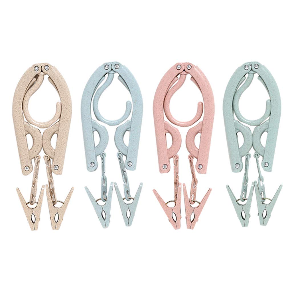 Foldable Wheat Straw Hangers with Clips - Portable Travel Clothes Hanger for Home, Office & Hotel - 5 Pack Space Saving Storage Organizer for Wardrobe & Suitcase