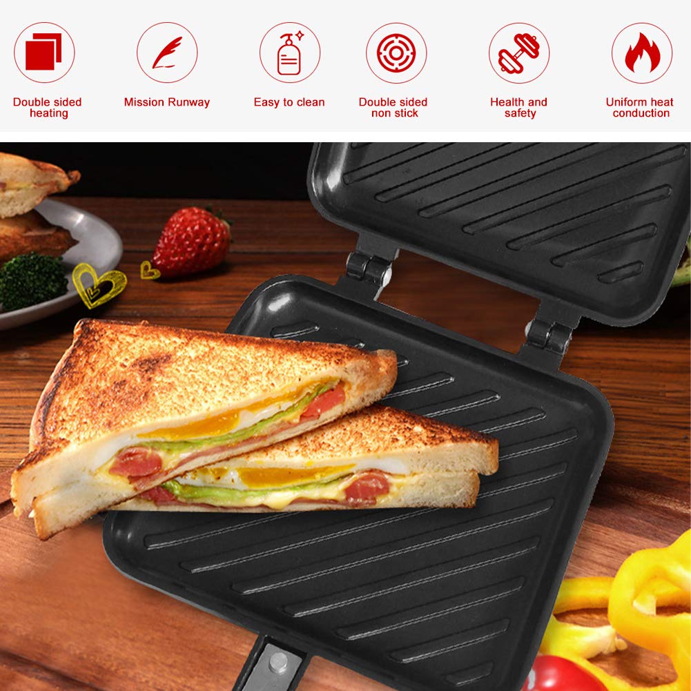 Non-Stick Double-Coated Sandwich Maker & Panini Press - Aluminum Flip Grill Pan for Hot Sandwiches, Breakfast, Picnics & Quick Meals