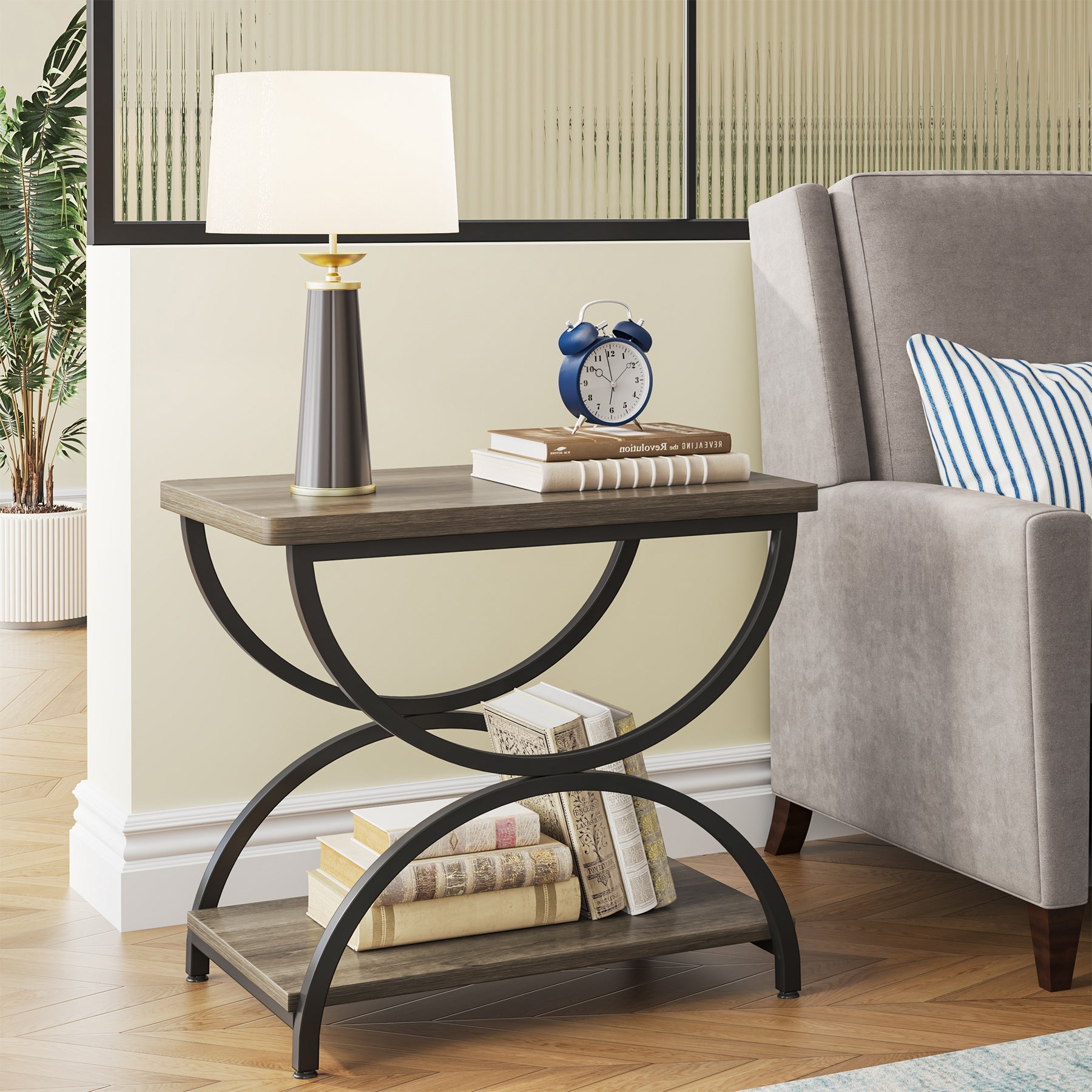 2 Tier End Table with Metal Frame - Modern Rectangular Side Table for Living Room, Bedroom & Office - Sturdy & Stylish Home Decor Accent Piece