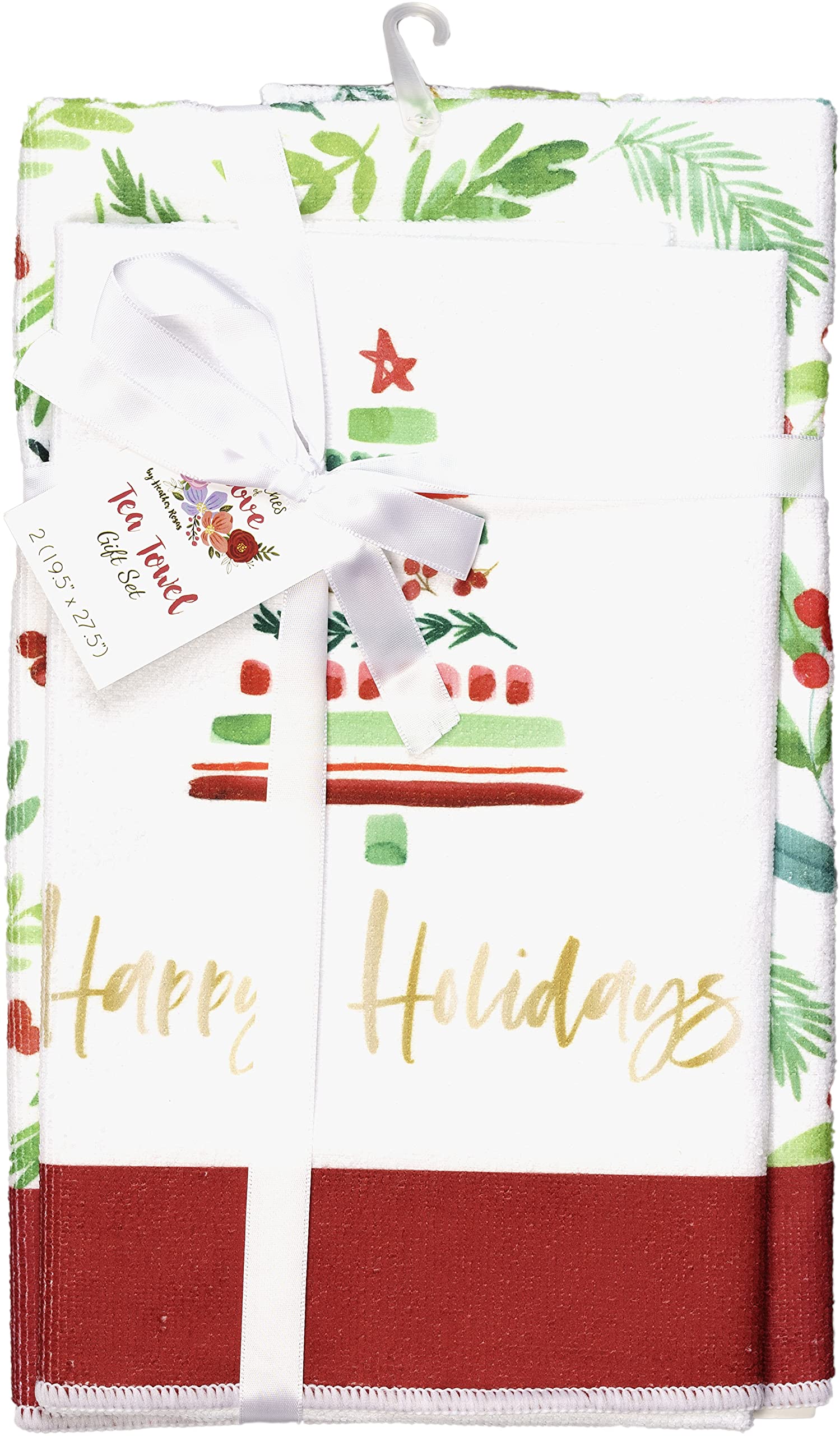 Set of 2 Christmas Holiday Tea Towels 27.5x19.75 Inch - Festive Winter Kitchen & Bathroom Towels for Decor, Gift & Holiday Cleaning - Perfect for Christmas Decorations, Hostess Gifts & Seasonal Home Use
