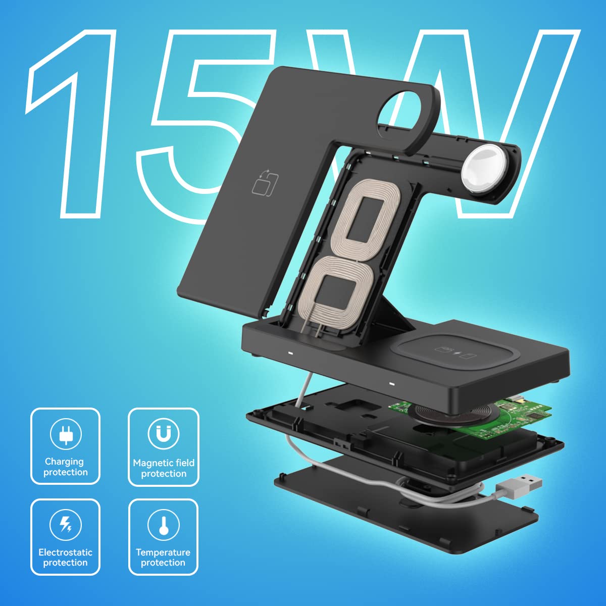 DREU 3-in-1 Wireless Charging Station for iPhone 13/12/11/Pro/XS/XR/X/SE/8/8 Plus, AirPods Pro & Apple Watch Series 6/SE/5/4/3/2 - Qi Fast Charger Stand with Foldable Design | Perfect for Nightstand, Office Desk & Travel