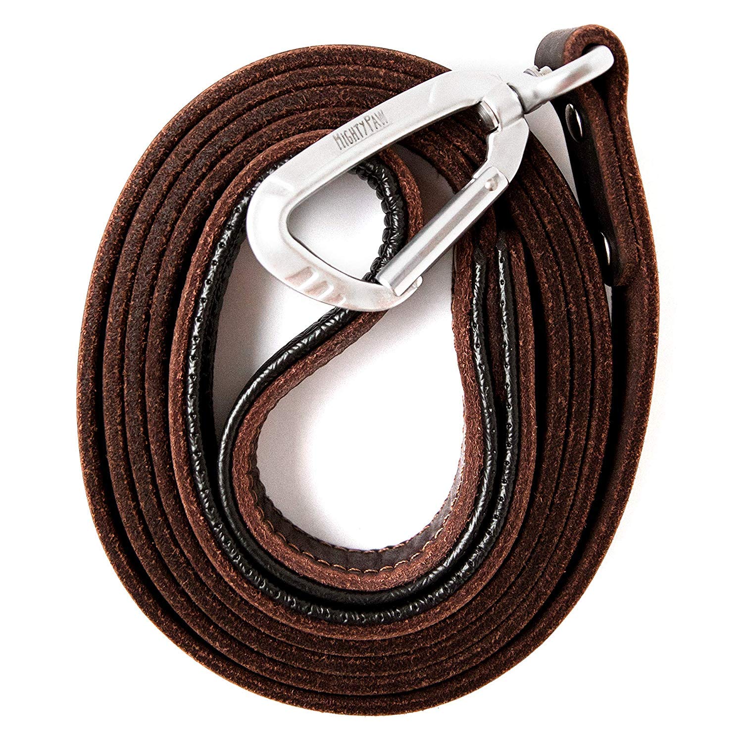 Premium Leather Dog Leash for Large Breeds - 6FT Heavy Duty Padded Handle Leash with D-Ring for Waste Bags & Secure Climbers Clip - Durable Brown Leather Dog Lead - Perfect for Walking, Training & Outdoor Adventures with Your Big Dog