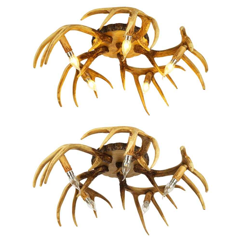 Rustic Antler Flush Mount Ceiling Light Fixture - LED Resin Chandelier for Living Room, Restaurant, Cafe - Perfect for Farmhouse, Lodge & Cabin Decor