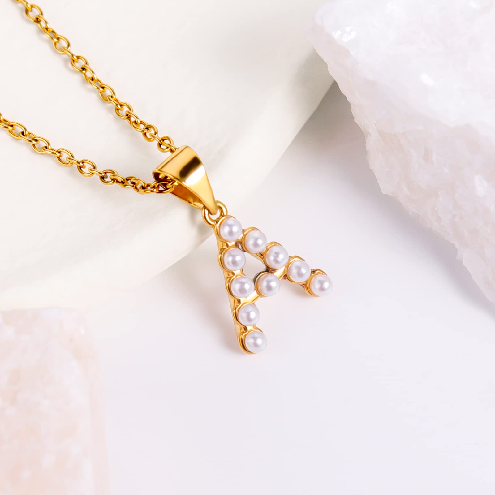 14K Gold Pearl Initial Necklace for Women & Girls - Trendy Dainty Letter Jewelry Gift for Teens - Layered Link Chain Necklace - Perfect for Birthdays, Graduation & Everyday Elegance
