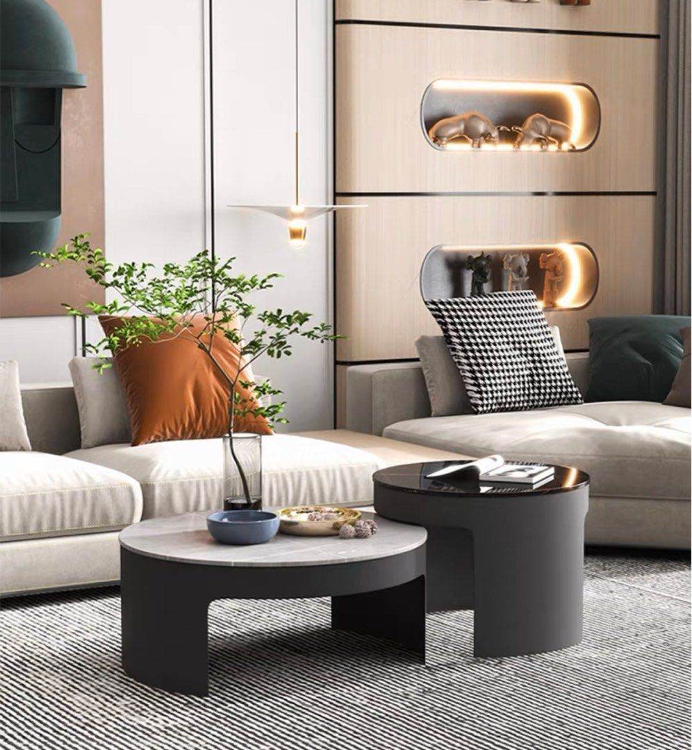 Equix Sintered Stone Nesting Coffee Table Set - Modern Minimalist Side Tables for Living Room, Patio & Office - Durable & Stylish Home Decor Furniture for Small Spaces