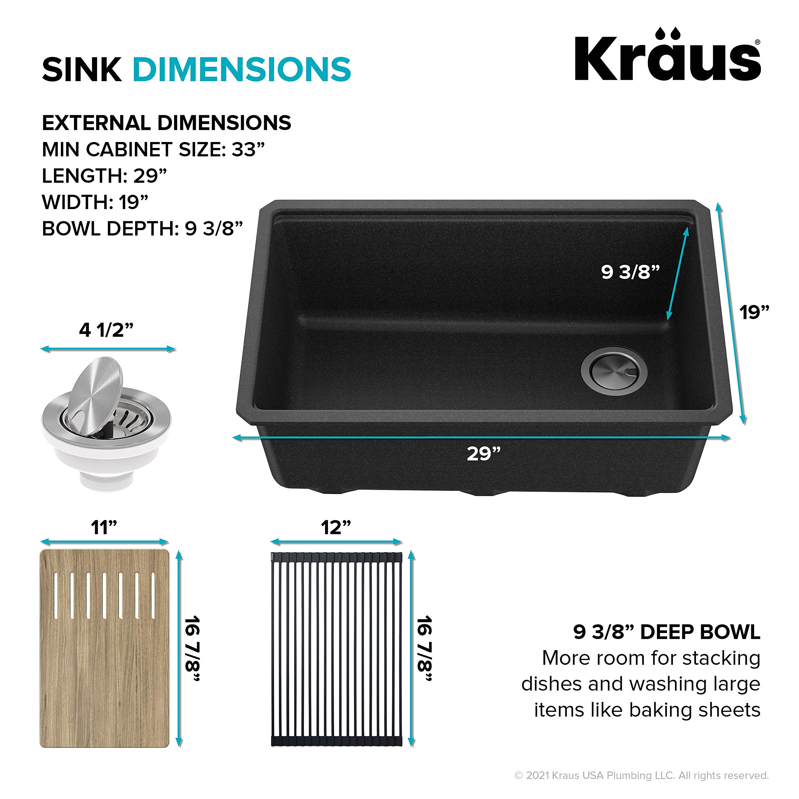 KRAUS Bellucci 30-Inch Undermount Workstation Granite Composite Kitchen Sink in Metallic Black - Includes Accessories (KGUW2-30MBL) - Perfect for Modern Kitchens, Food Prep, and Heavy-Duty Cooking