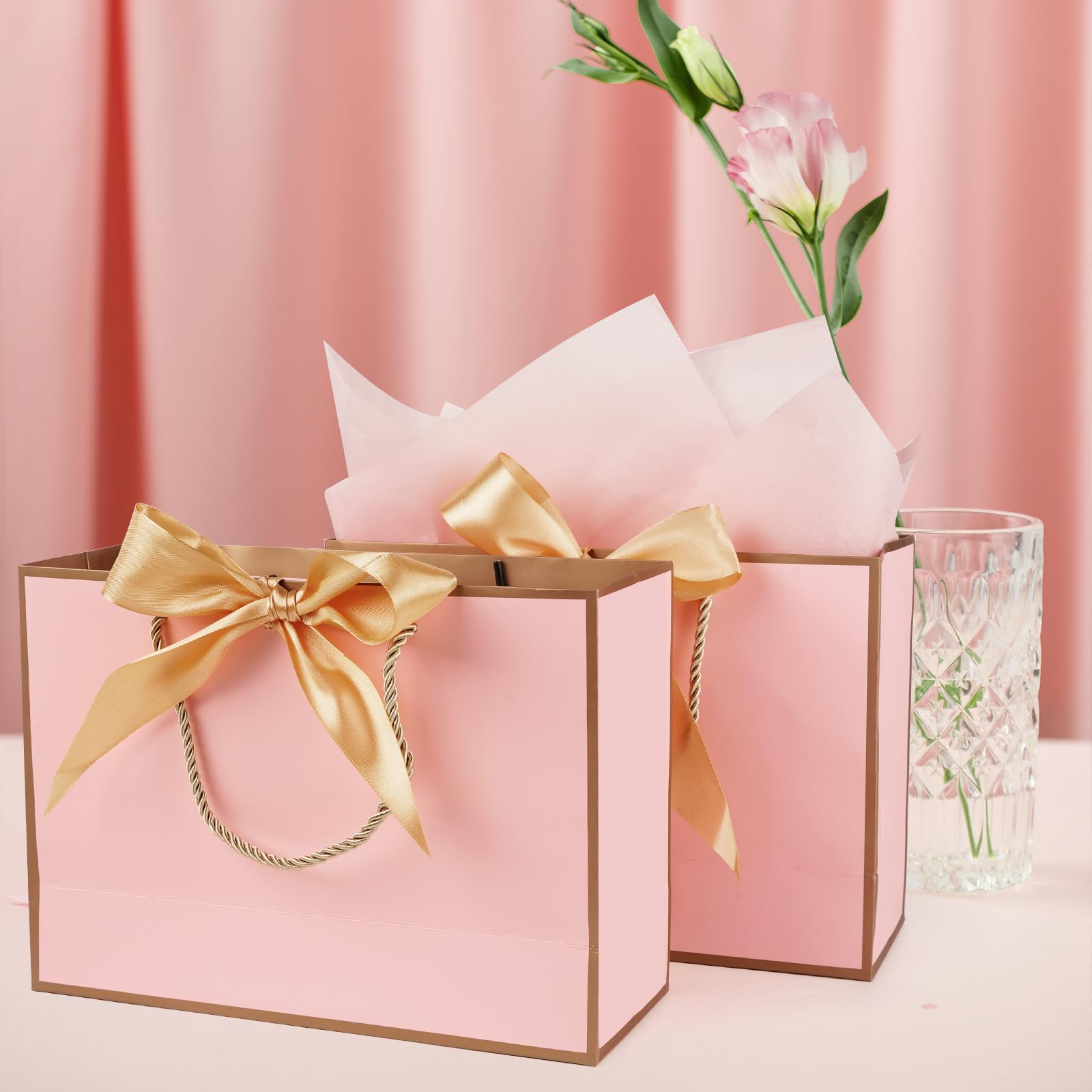Premium 2-Pack Pink & Gold Gift Bags with Tissue Paper & Cards - 11