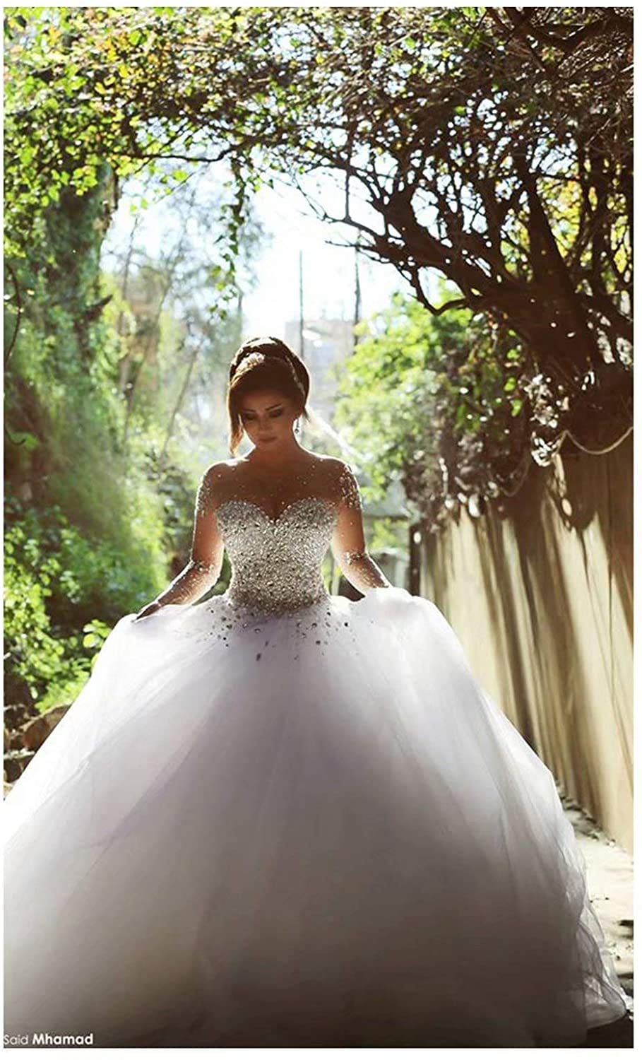 Elegant Beaded Rhinestone Long Sleeve Ball Gown Wedding Dress for Bride - Perfect for Formal Events, Prom, Evening Gala & Special Occasions
