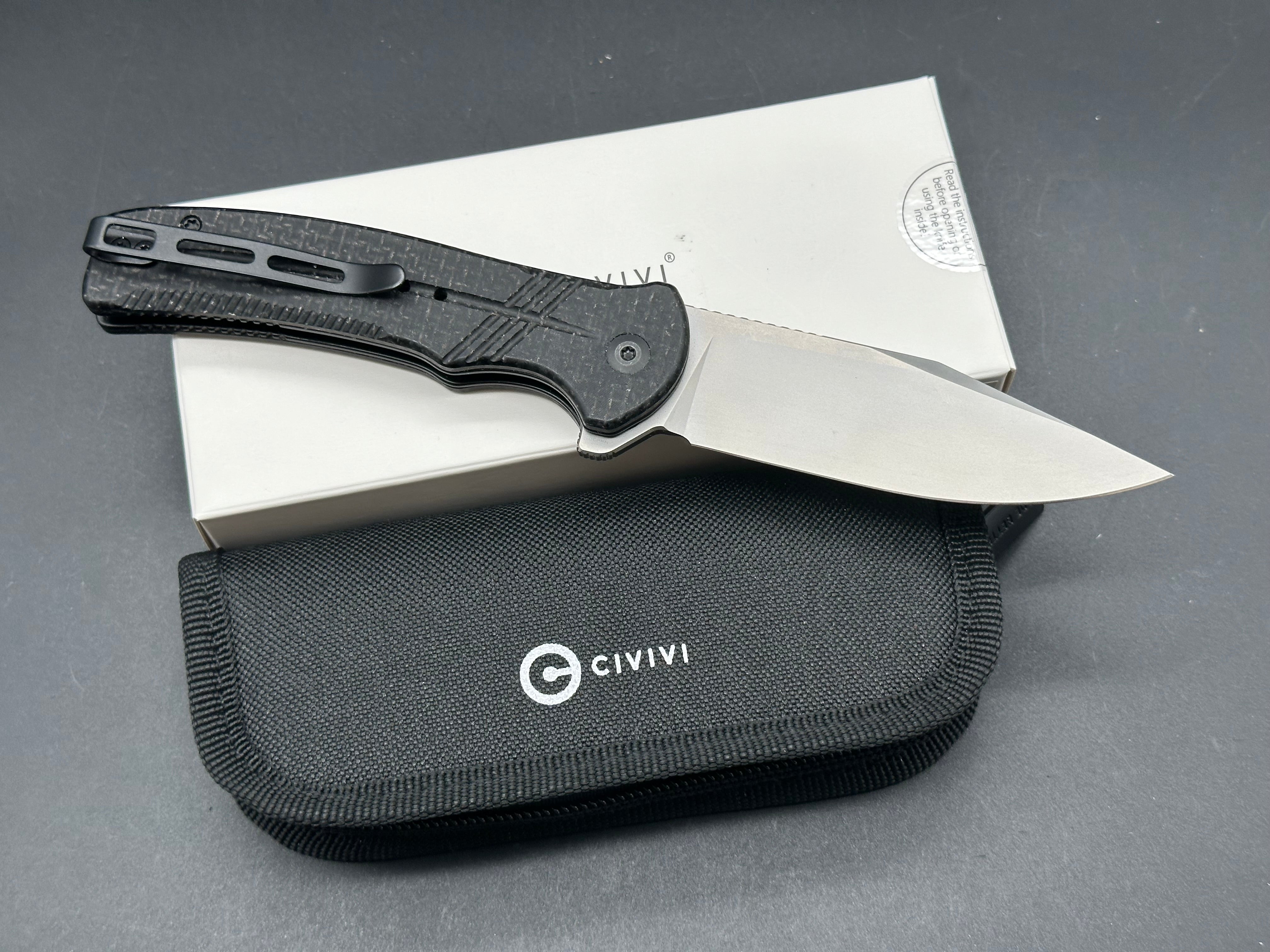 CIVIVI Cogent Button Lock Folding Knife - Black Micarta Handle, 3.47