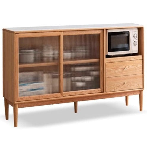 Solid Oak Wood Sideboard Buffet Cabinet - Multi-Functional Storage for Dining Room, Living Room & Entryway - Rustic Farmhouse Style Furniture for Home Decor