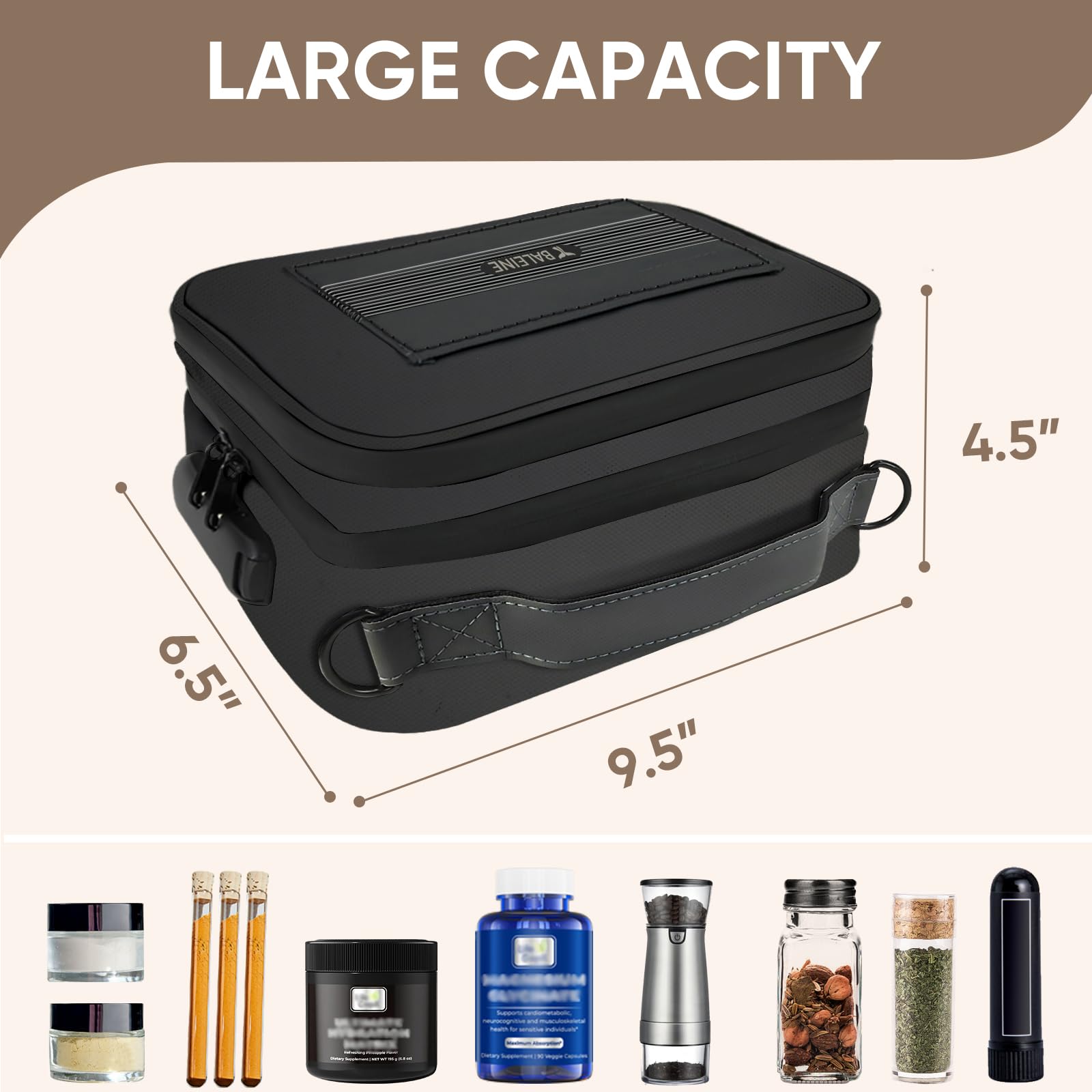 BALEINE Large Smell Proof Bag with Combination Lock - Odor Proof Stash Pouch Organizer for Travel, Gym & Storage (Black) | Perfect for Cannabis, Cash & Valuables Protection