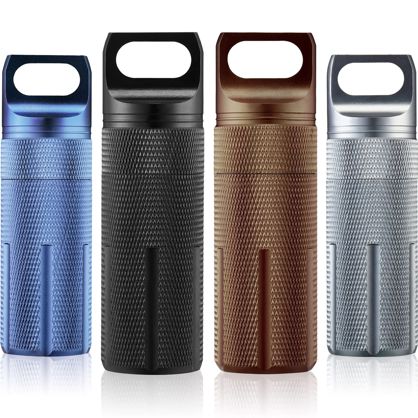 Patelai 4-Piece Portable Pill Case - Waterproof Airtight Aluminum Keychain Pill Bottle for Travel, Camping & EDC - Compact Supplement Storage for Outdoor Adventures & Daily Medication