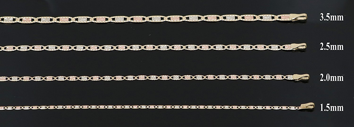 14K Three-Tone Gold Necklace - Yellow, White & Rose Gold 2.5mm Chain (16