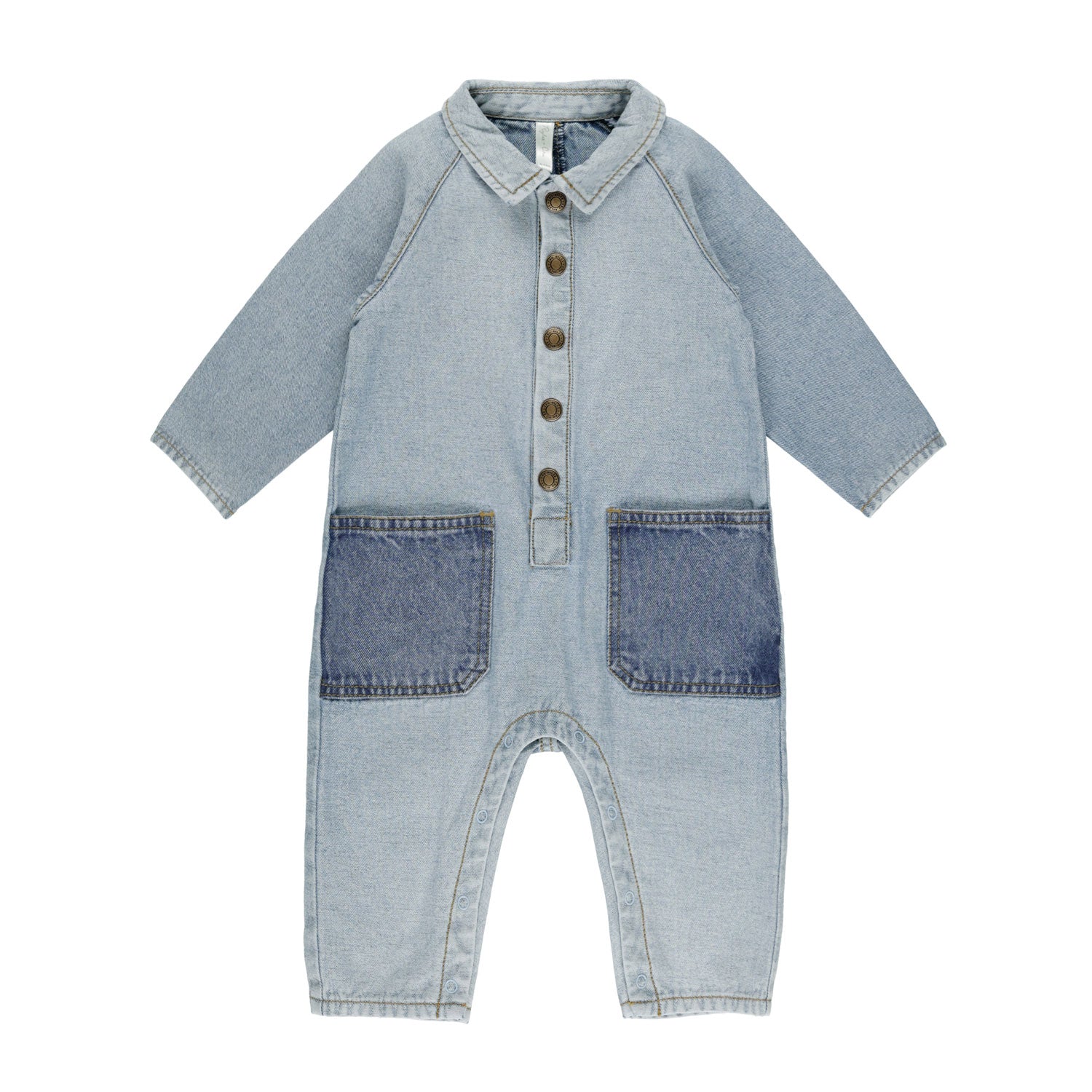 Light Washed Denim Collared Baby Jumpsuit - Soft Light Blue Romper for Boys & Girls | Perfect for Playdates, Photo Shoots & Everyday Wear