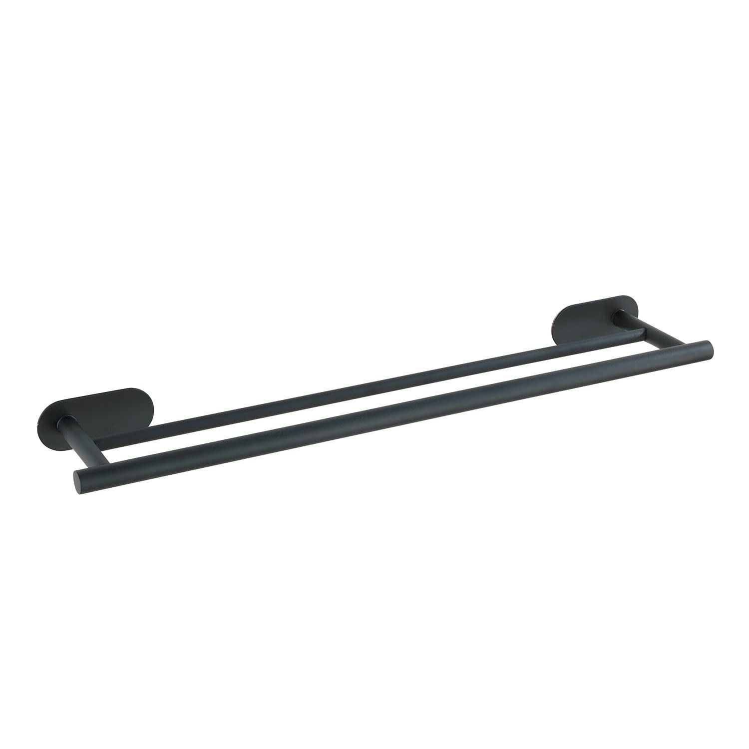No-Drill Stainless Steel Black Matt Bath Towel Rail - 2 Long Towel Bars for Bath & Hand Towels - 60 x 4.5 x 12 cm - Perfect for Bathrooms, Kitchens & Laundry Rooms