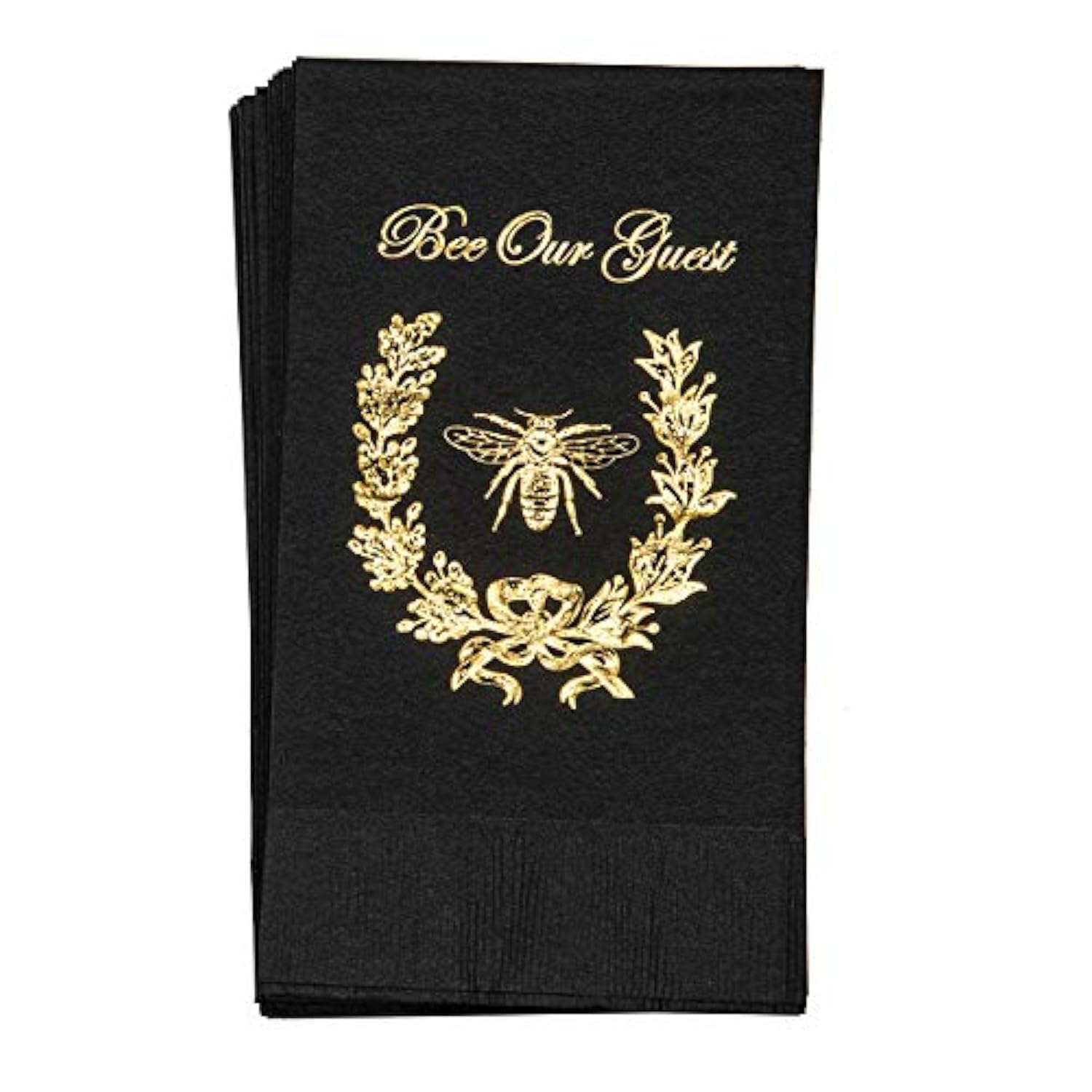 French Bee French Country Decor Disposable Paper Hand Towels - Black & Gold Wedding Guest Bathroom Towels (4.5