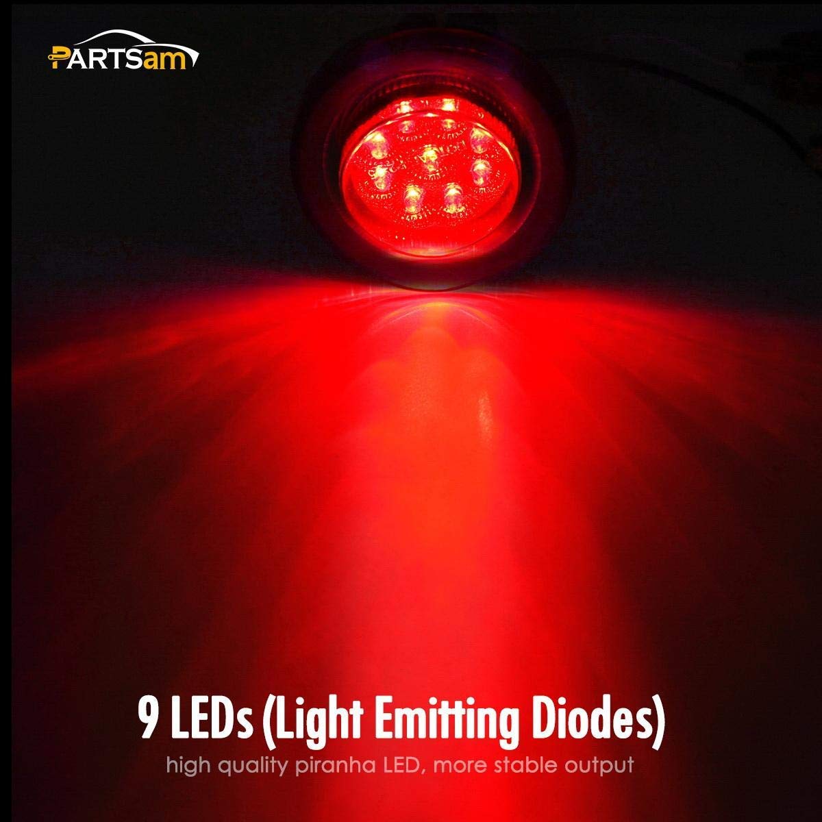 Partsam 4Pcs 2-Inch Round LED Side Marker Lights Kit - 9 Diodes, Flush Mount with Reflectors, Grommet & Pigtails - Waterproof Amber & Red Lights for Trailers, Trucks & RVs - Perfect for Night Driving and Road Safety