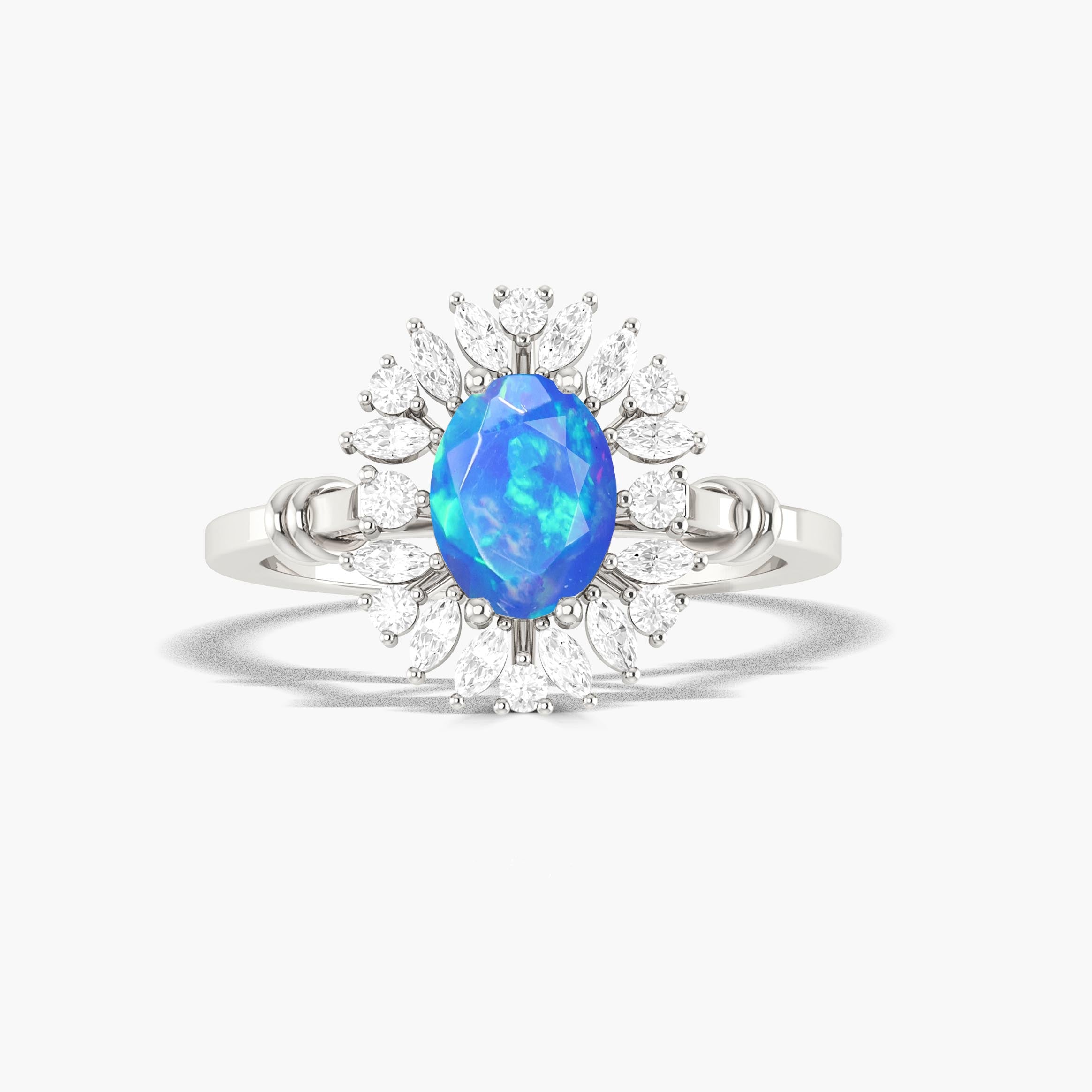 Stunning Blue Fire Opal & Sparkling Cubic Zirconia Statement Ring for Women | Elegant Evening Party Jewelry Gift
