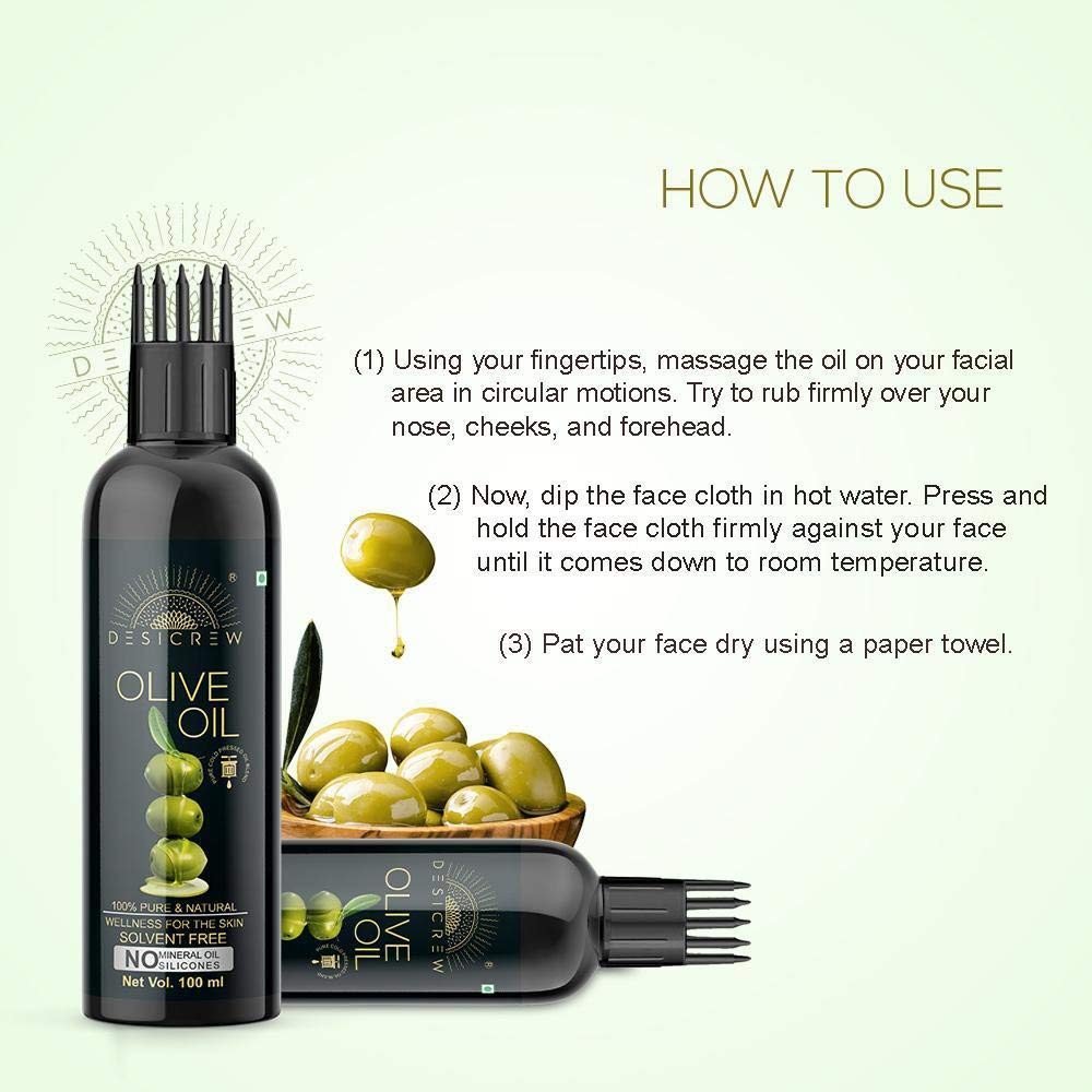 100% Pure Cold Pressed Olive Oil for Hair & Skin - Hexane Free with Comb Applicator - 100mL | Natural Hair Growth, Scalp Treatment & Moisturizing Skin Care