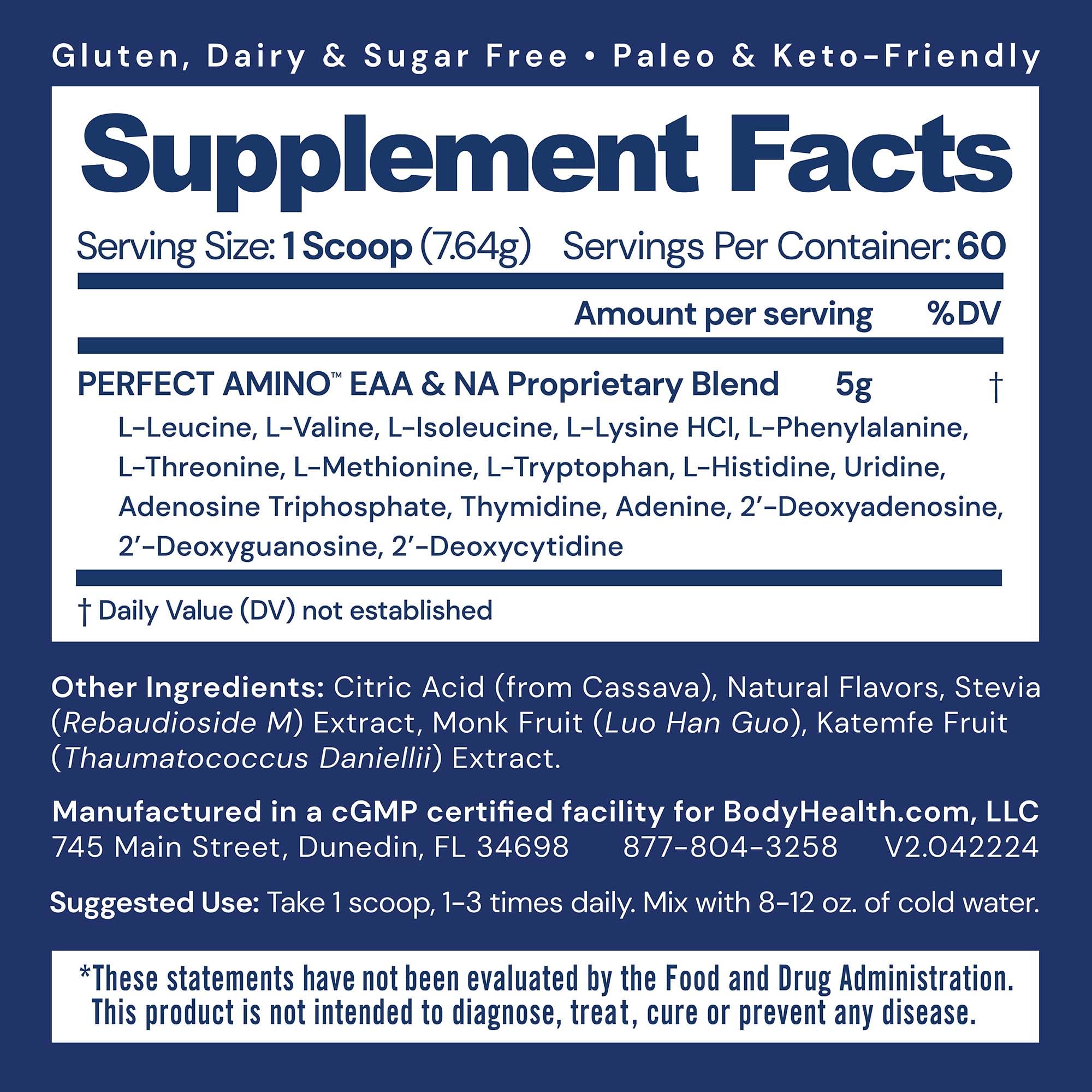 BodyHealth PerfectAmino Powder - BCAA & EAA Supplement for Pre & Post Workout - Amino Acid Energy Drink for Muscle Growth & Recovery - Lemon Lime Flavor - 60 Servings - Ideal for Gym, Fitness & Athletic Performance