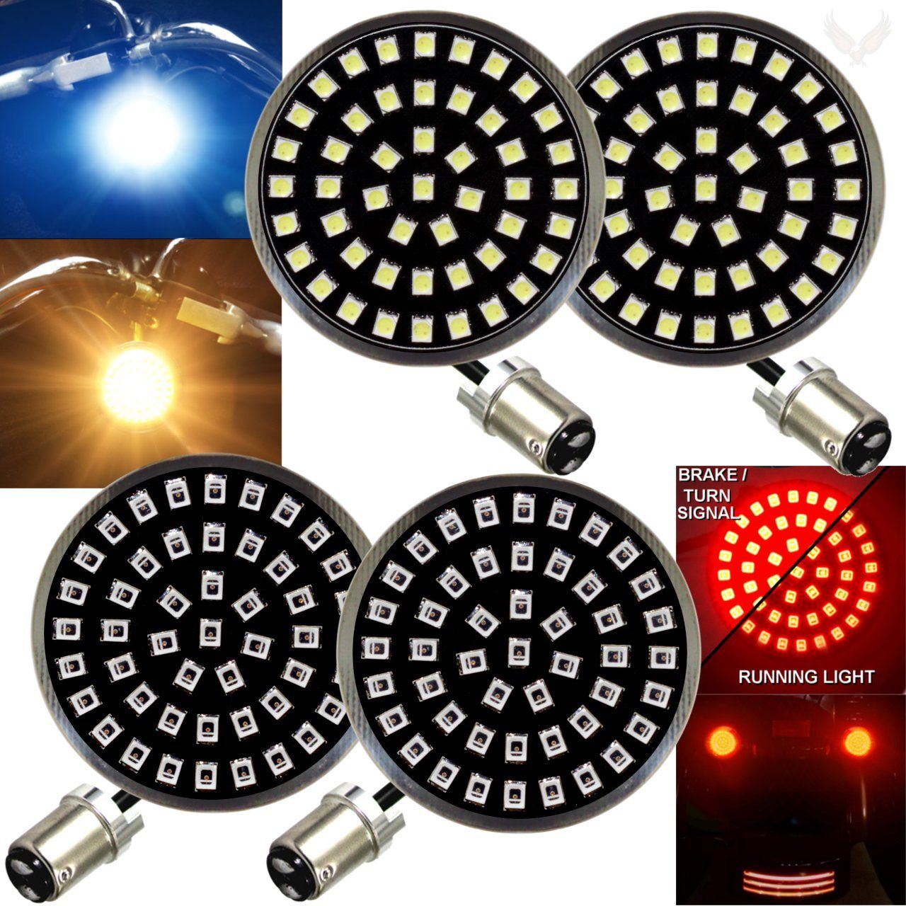 Eagle Lights Midnight Edition LED Turn Signal Kit for Harley Davidson - 1157 Front & Rear Bulbs - High Visibility Day & Night Riding - Perfect for Custom Motorcycles & Cruisers