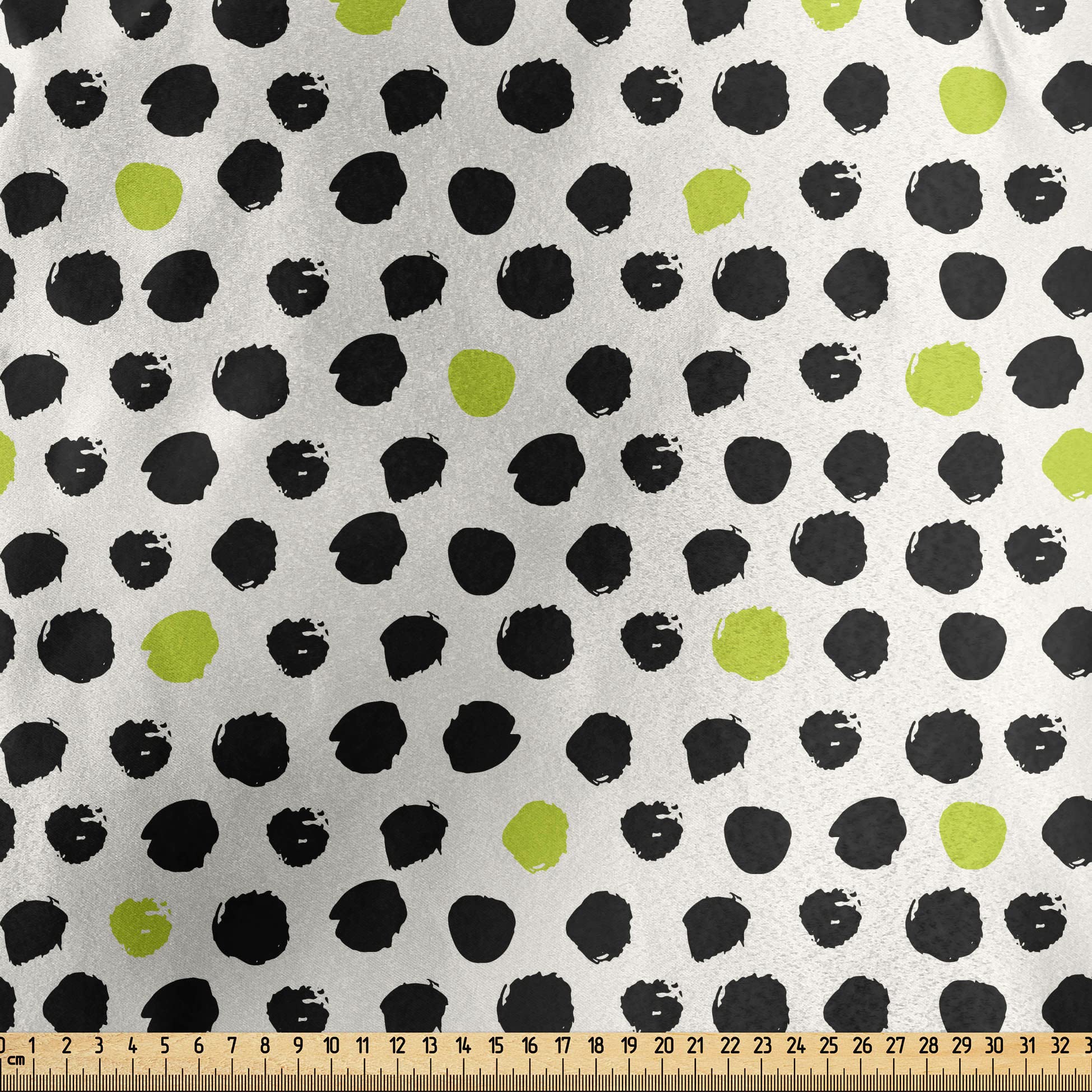 Lunarable Abstract Hand Drawn Fabric by The Yard - Formless Circular Patch Brushstroke Polka Dots Print - Decorative Satin Material for Home Textiles, DIY Crafts & Upholstery (10 Yards, Black Cream Lime Green) - Perfect for Curtains, Pillows, Quilting & Sewing Projects