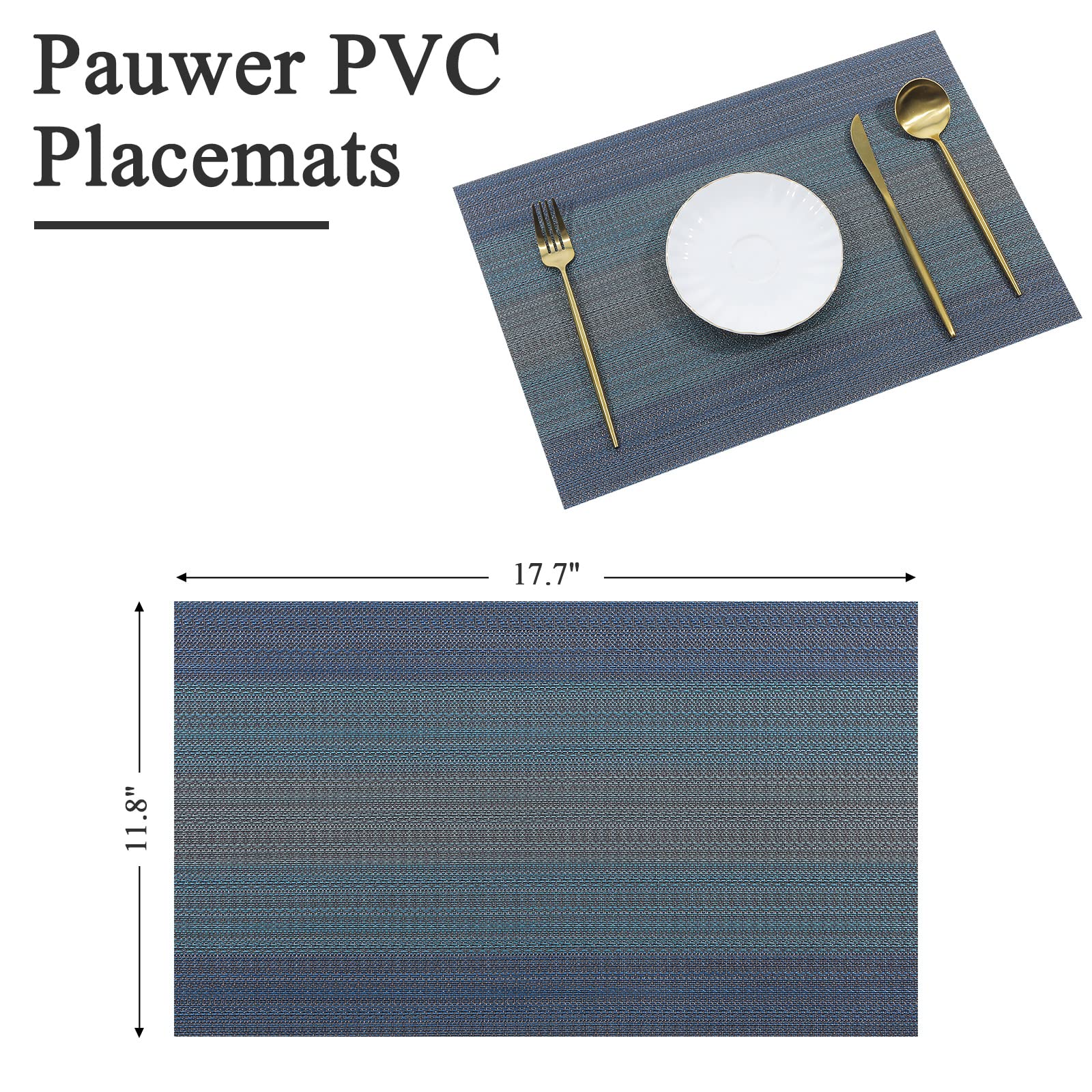 Premium Woven Vinyl Placemats Set of 6 - Heat Resistant & Washable Table Mats for Indoor/Outdoor Dining - Dark Blue - Perfect for Family Meals, Kids' Use, and Outdoor Entertaining