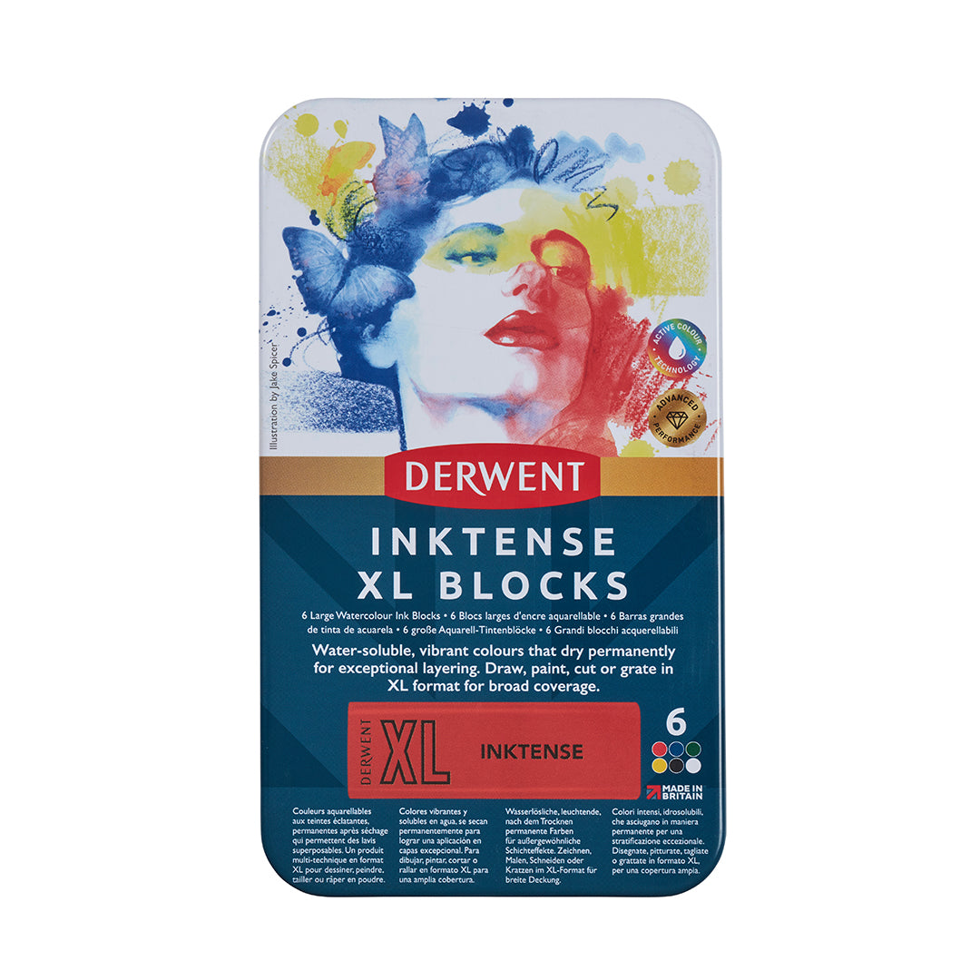 Derwent Inktense XL Watercolor Pencils - Set of 6 Vibrant Colors in Tin Box - Perfect for Artists, Sketching & Watercolor Painting