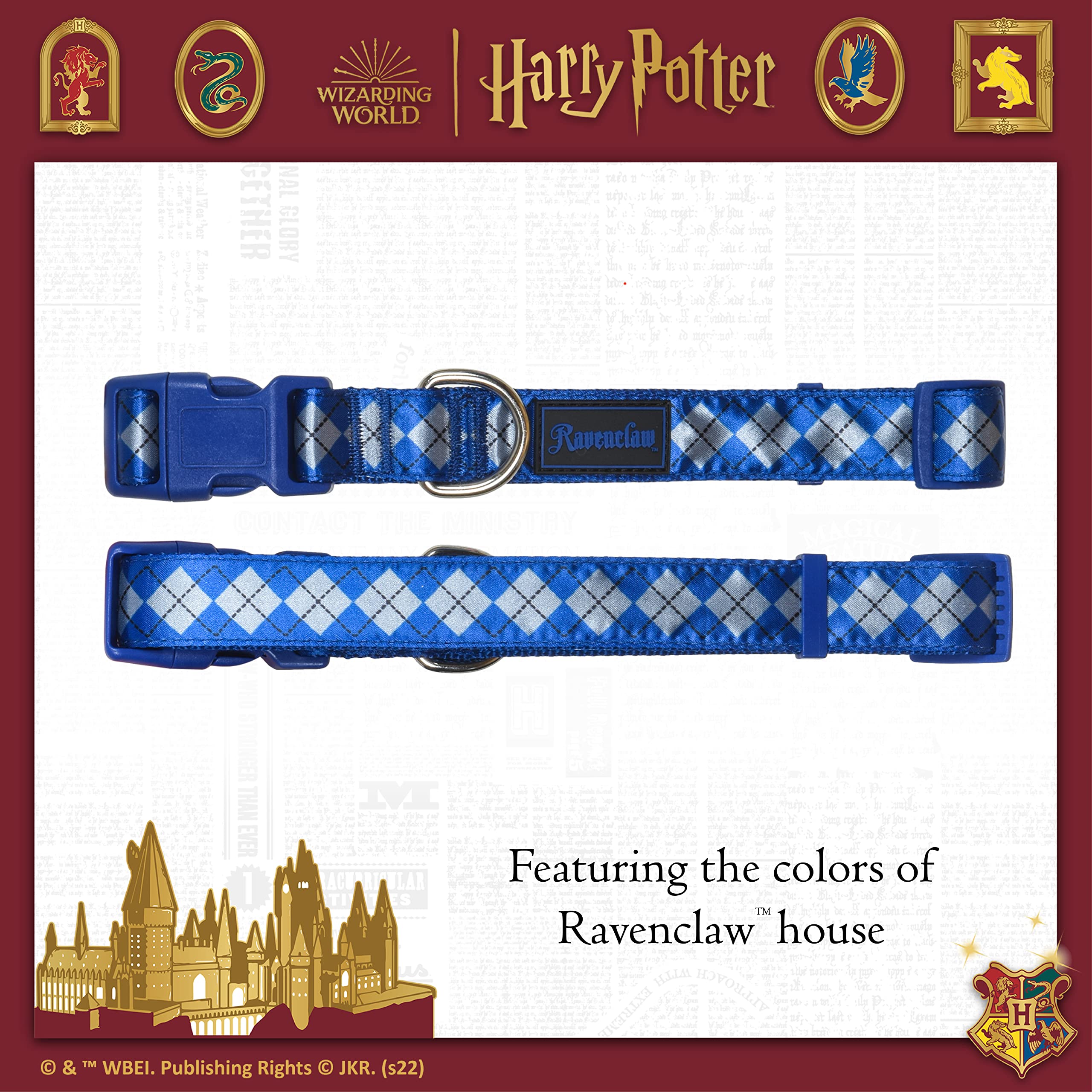 Harry Potter Ravenclaw Dog Collar for Small Dogs | Hogwarts House Pet Accessories | Blue & Bronze Adjustable Collar with House Crest | Perfect for Cosplay, Halloween & Potterhead Pet Lovers