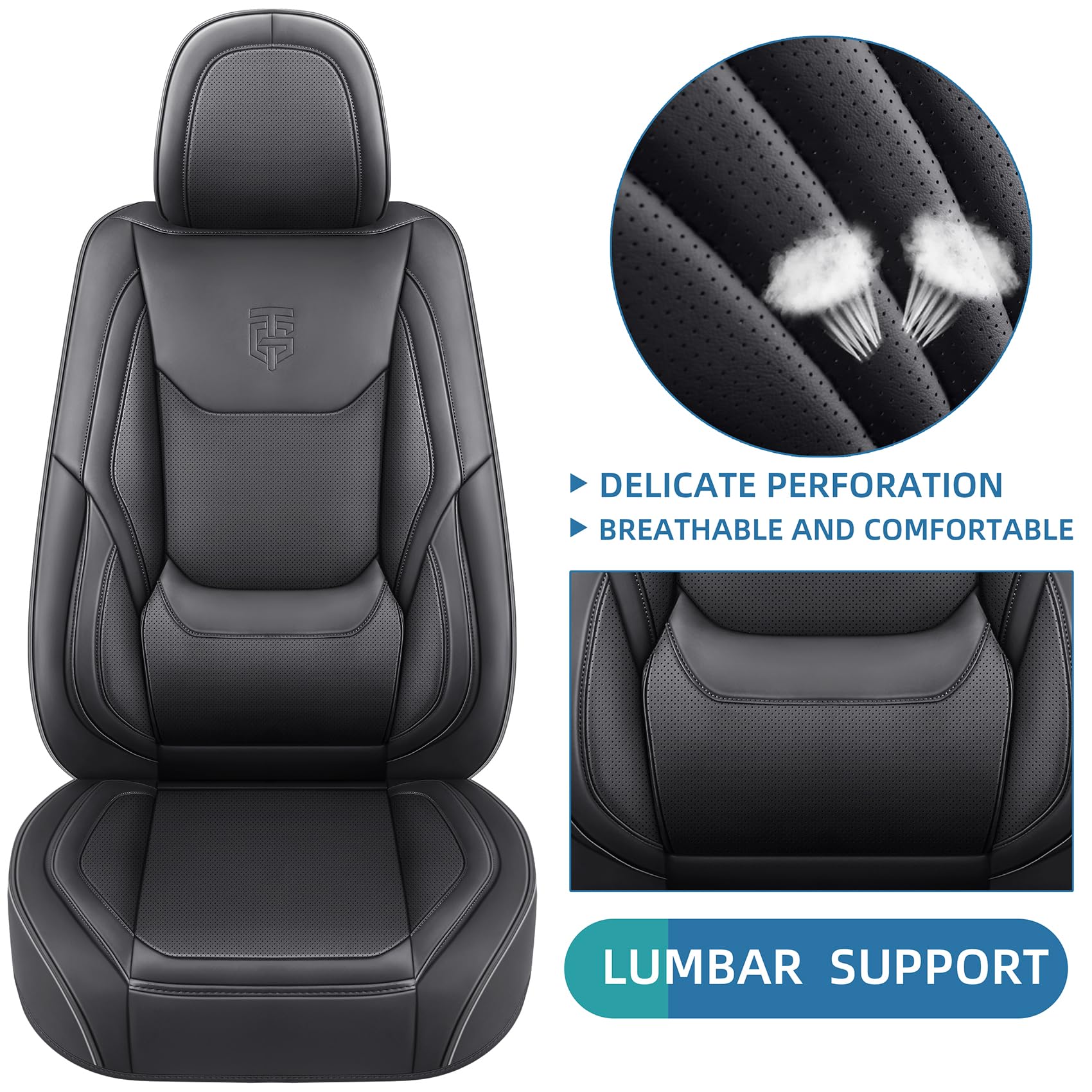 Premium Faux Leather Car Seat Covers Full Set - Universal Fit for Most Sedans & SUVs | Super Breathable, Full Wrapping Edge Design | Perfect for Daily Commute, Road Trips & Family Protection (Black)