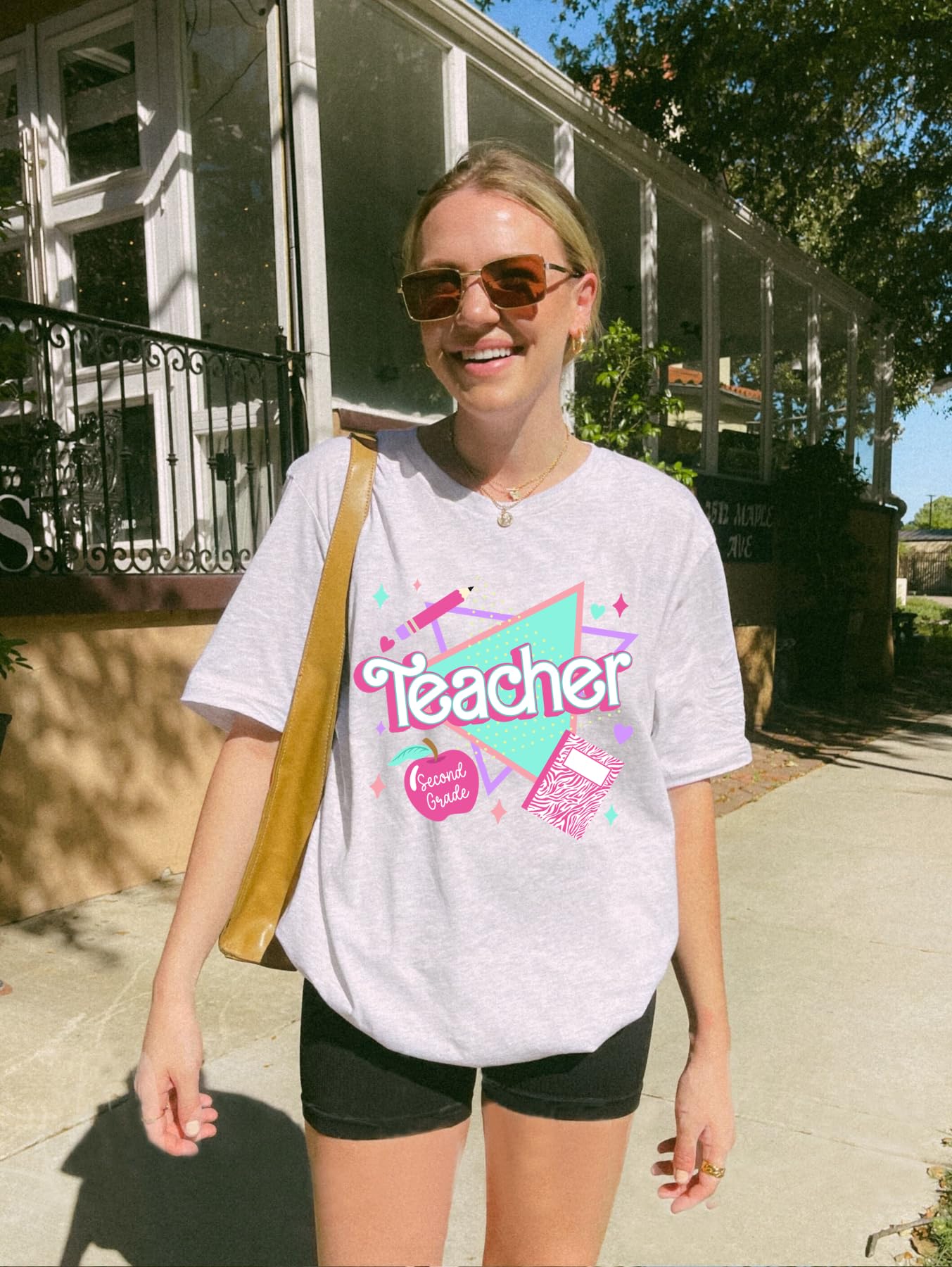 Custom Personalized Teacher T-Shirt - 80s 90s Retro Pink Back to School Shirt with Name & Grade | Great for Teacher Appreciation Week, Classroom Gifts & School Events