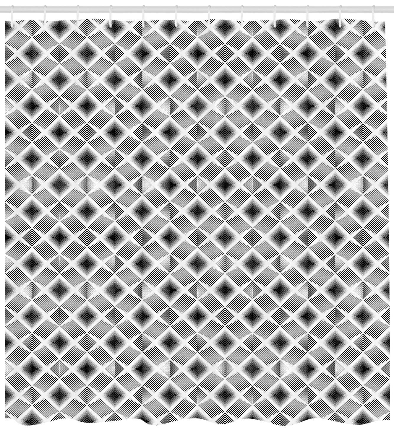 Ambesonne Geometric Shower Curtain - Abstract Diagonal Lines & Squares Bathroom Decor Set with Hooks, 69