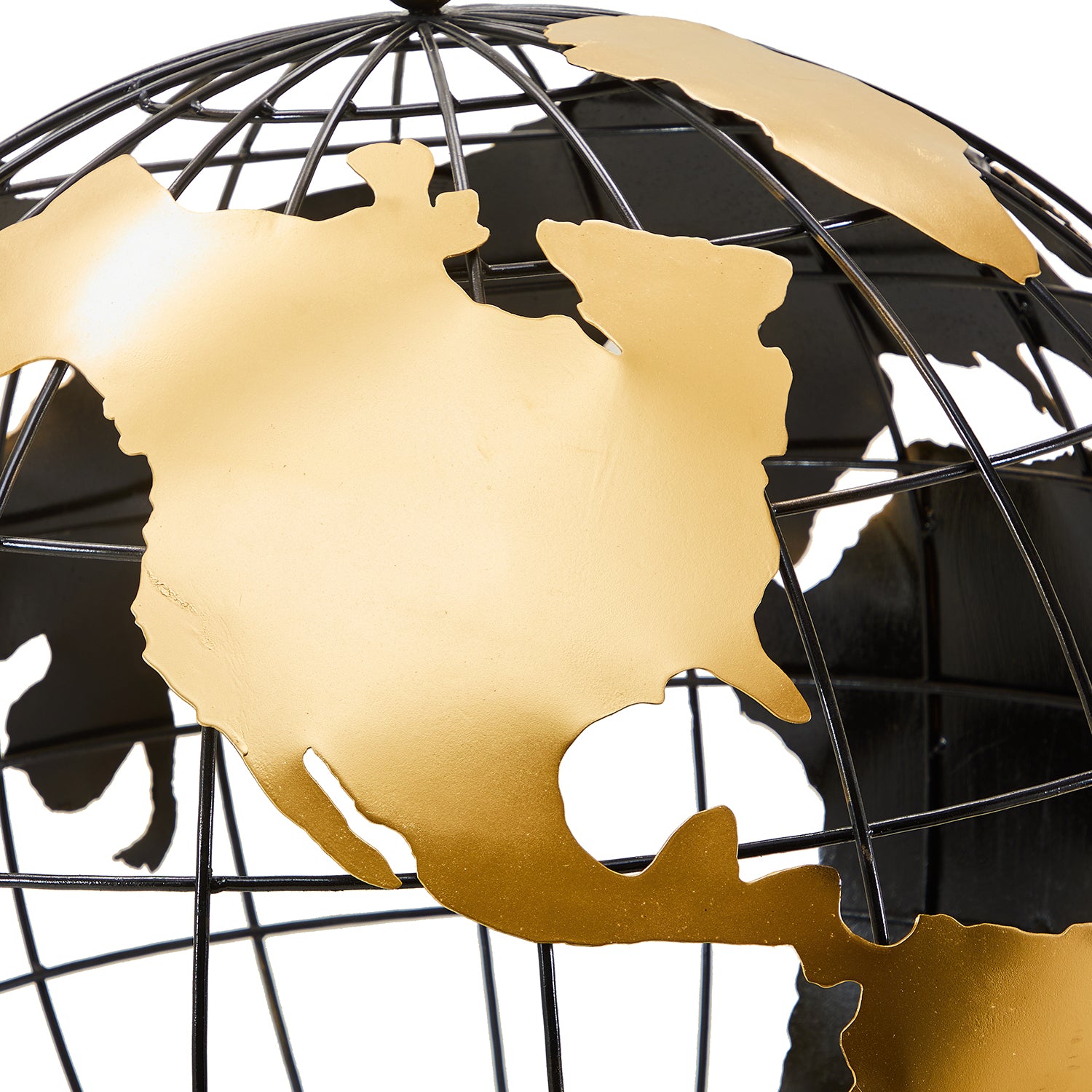 Black Metal Wire Globe with Gold Continents - Decorative World Map for Home & Office - Perfect for Geography Lovers, Travel Decor, and Educational Gifts