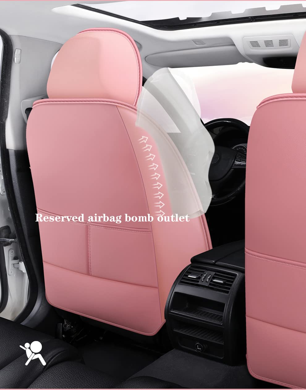 Premium Pink Leather Car Seat Covers Full Set (5-Piece) - Universal Fit for Cars, SUVs & Trucks - Soft Automotive Seat Protectors for Comfort & Style - Perfect for Daily Commute, Road Trips & Family Travel