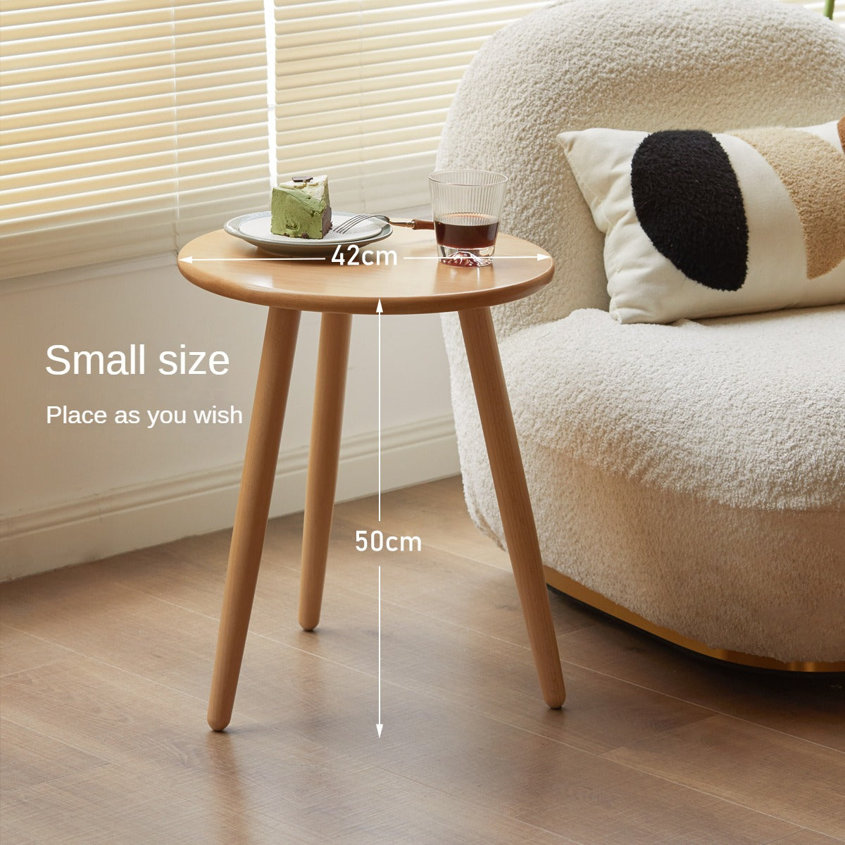 Solid Beech Wood Round Side Table - Small Accent Table for Living Room, Bedroom, or Patio - Natural Wood End Table with Sturdy Construction