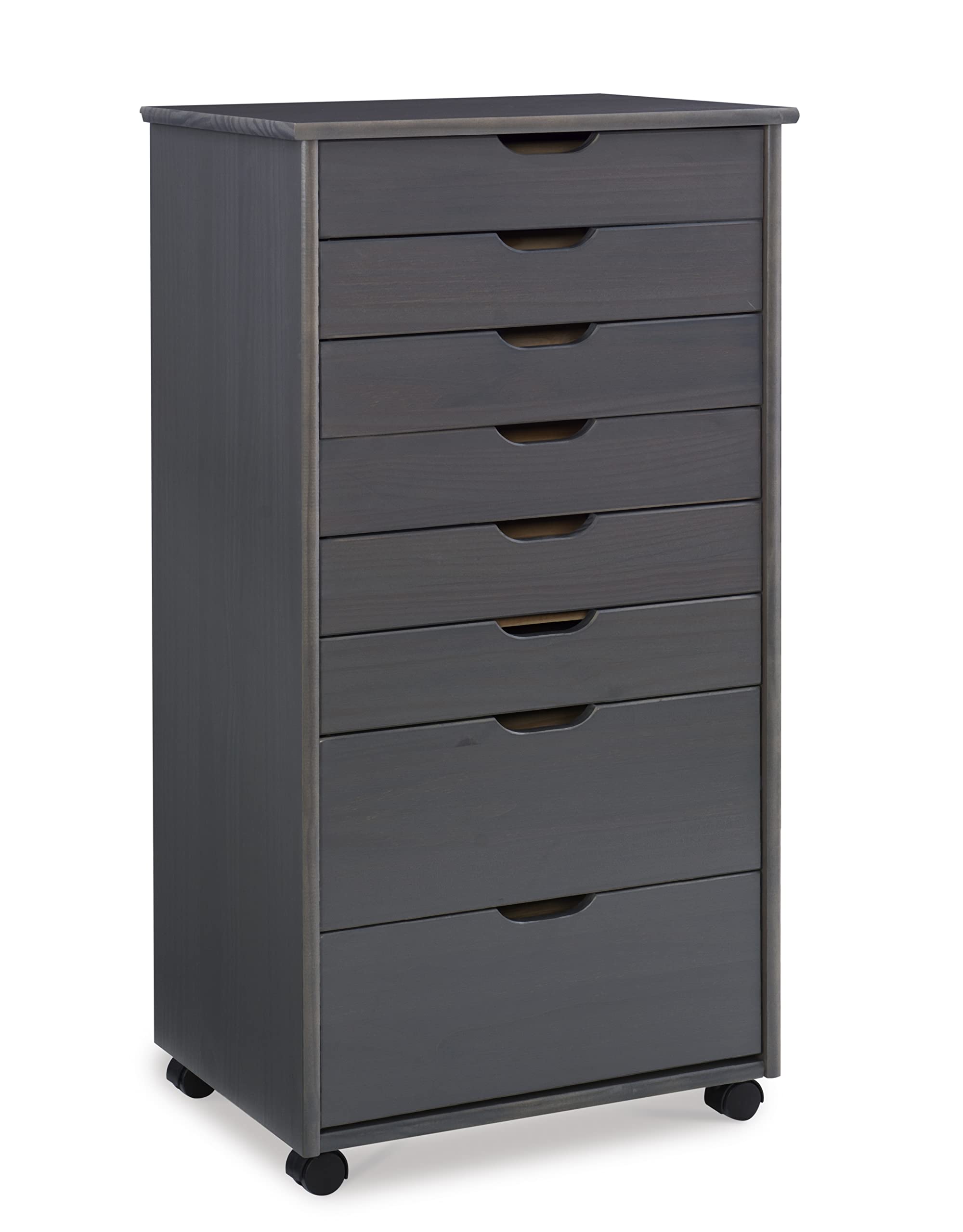 Linon Corinne 8-Drawer Rolling Storage Cart - Grey Organizer for Home, Office & Dorm | Space-Saving Mobile Cabinet for Bedroom, Bathroom & Kitchen Organization